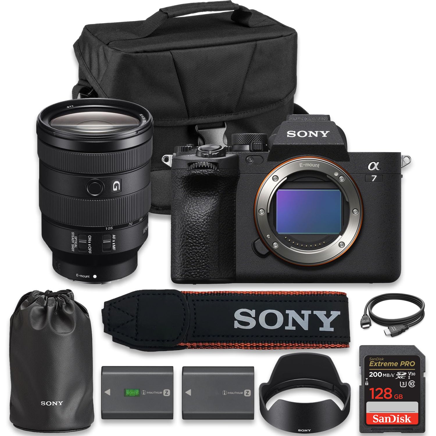 Sony Alpha a7 IV | USA Model | Full Frame Mirrorless Camera with FE 24-105mm f/4 G OSS Standard Zoom Lens + SanDisk Extreme PRO 128GB Memory Card + Camera Case