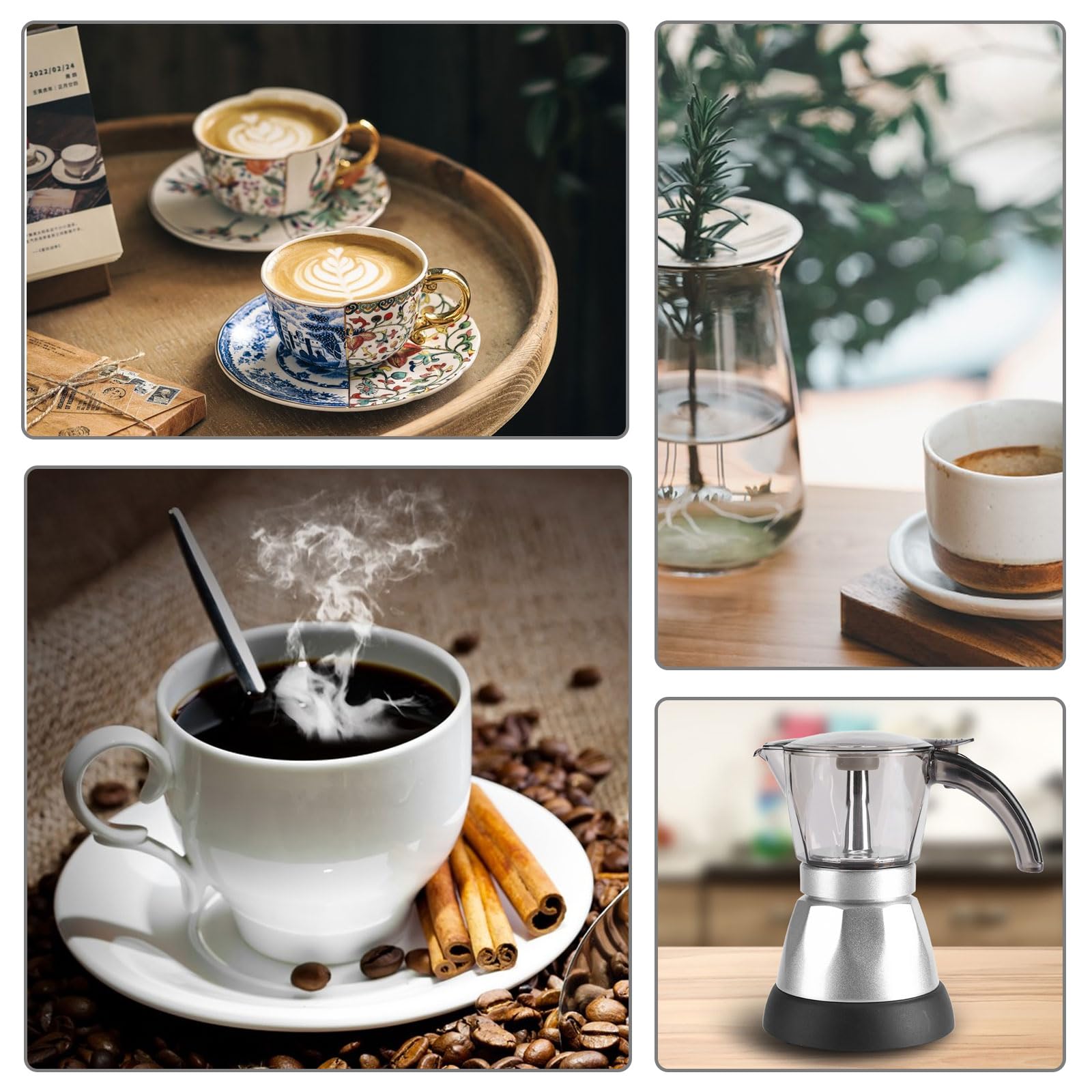 Cafetera Italiana 6 Tazas Espresso, Cafeteras Italianas Electrica Desmontable para el Hogar, Aleaciones y Materiales Plásticos, Fácil de Lavar, Moka Coffee Maker (480 W, 220 V, 300 ml) , Negro