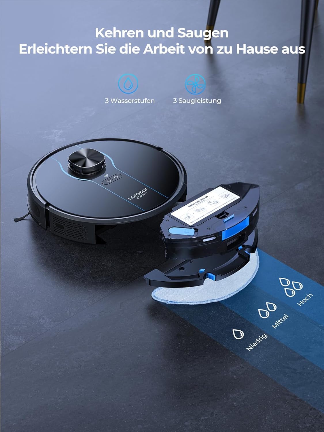 Laresar Clean Saugroboter mit Wischfunktion, 10000Pa Saugroboter mit Absaugstation L6 Nex, LiDAR Navigation, 3L Staubsauger bis zu 180Min, 3-in-1 Kehren, Wischen und Staubsaugen, Ideal für Tierhaare