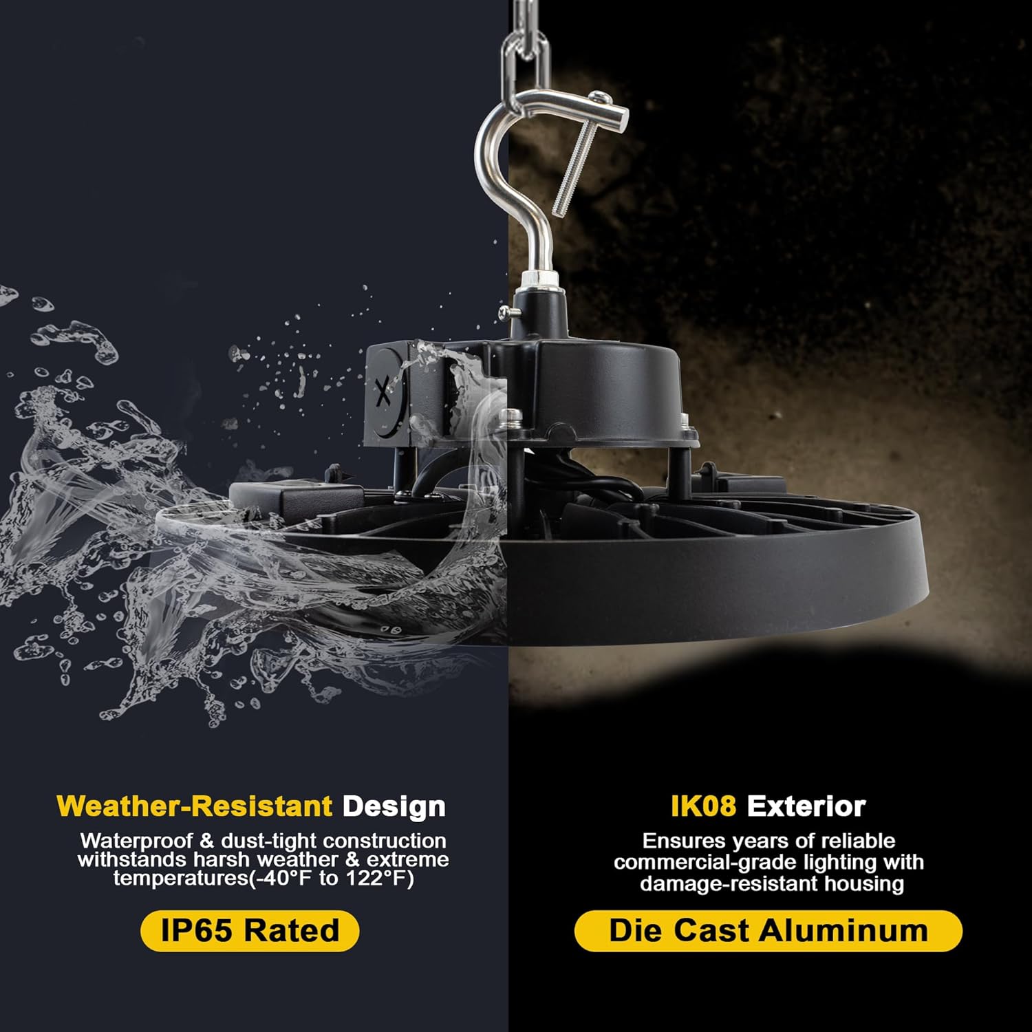 Paby 150W/120W/100W UFO High Bay Light with Motion Sensor 22300LM 0-10V Dimmable High Bay LED Shop Lights Color and Beam Angle Selectable for Workshop Warehouse Factory Barn Garage