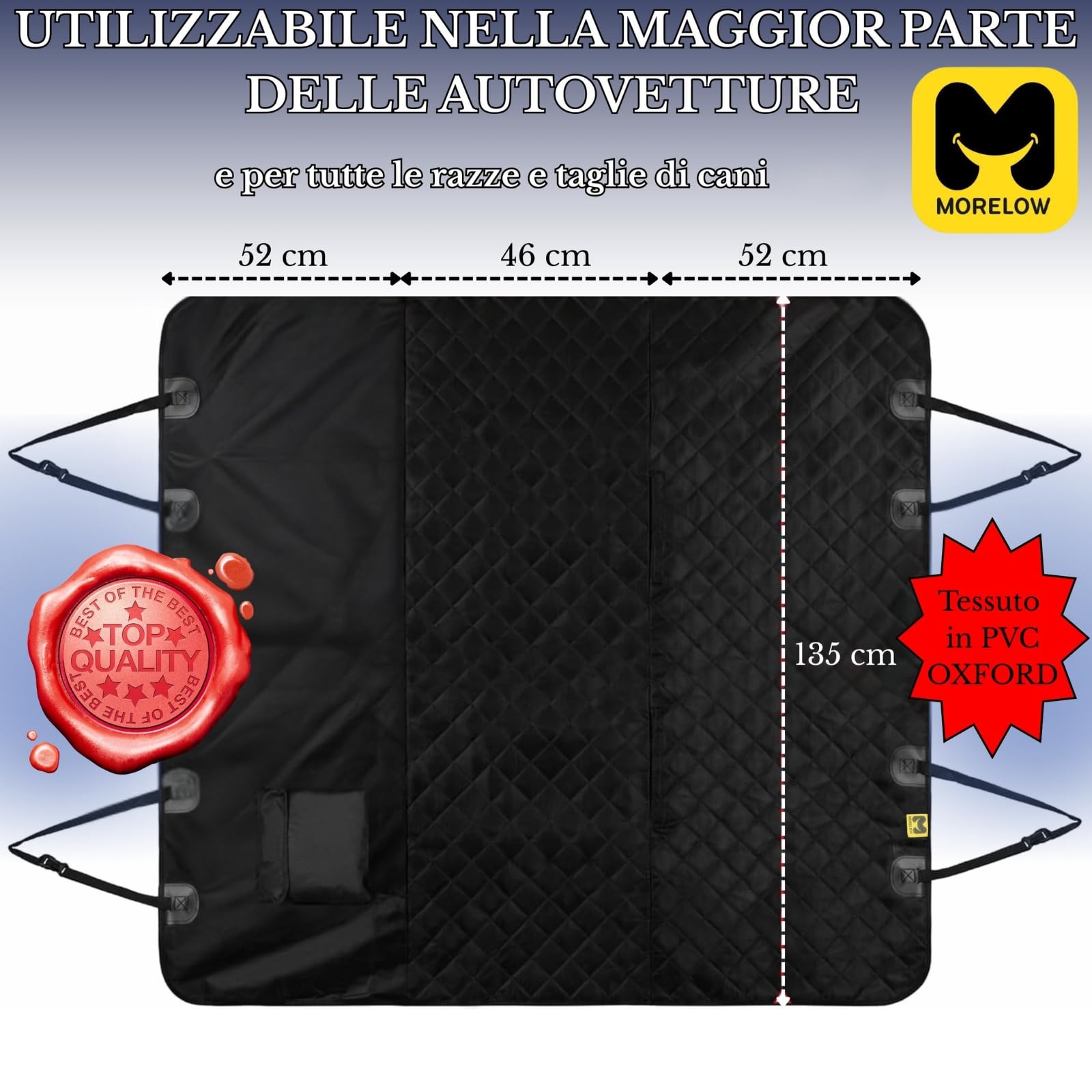 MORELOW Coprisedile Auto per Cani – Telo Auto Cane Universale per Sedili Posteriori Oxford Impermeabile Antiscivolo Antigraffio - Protezione Sedili Auto per Cani con Tasca Porta Accessori