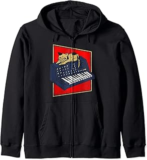 Synthesizer & Cat Analog Synth Producer Modular Nerd Zip Hoodie