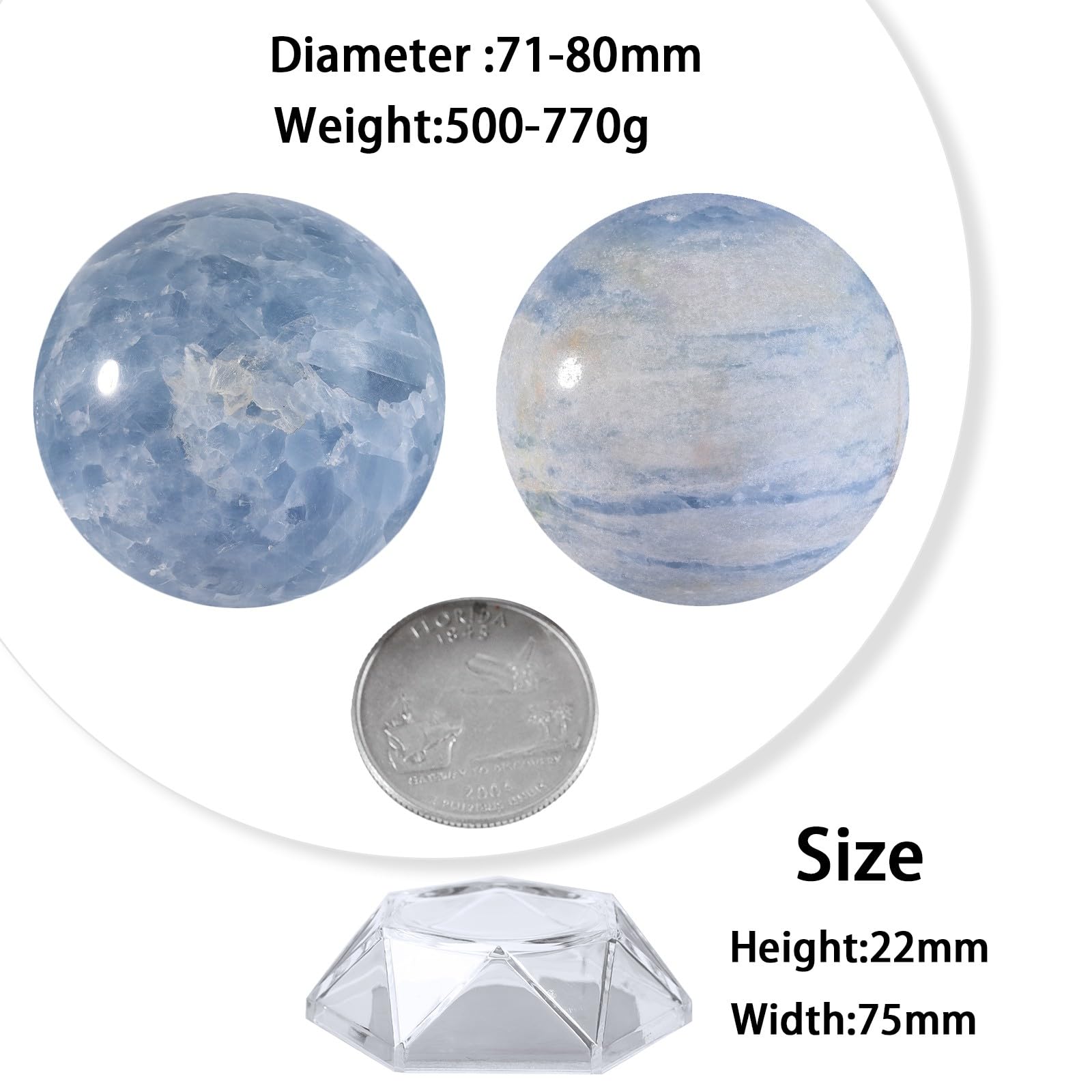 mookaitedecor Natural Celestite Crystal Ball with Acrylic Stand, 71-80 mm Feng Shui Divination Stone Sphere Sculpture for Home Office Table Display