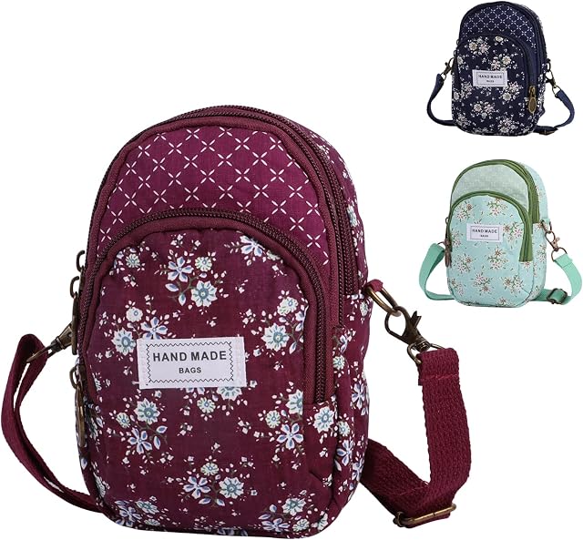 Cell Phone Pouch Purse Small Crossbody Phone Bags for Women Cute Canvas Zipper Shoulder Bag Cotton Mobile Phone Handbag with Adjustable Shoulder Strap for Women Travel,Dog Walking