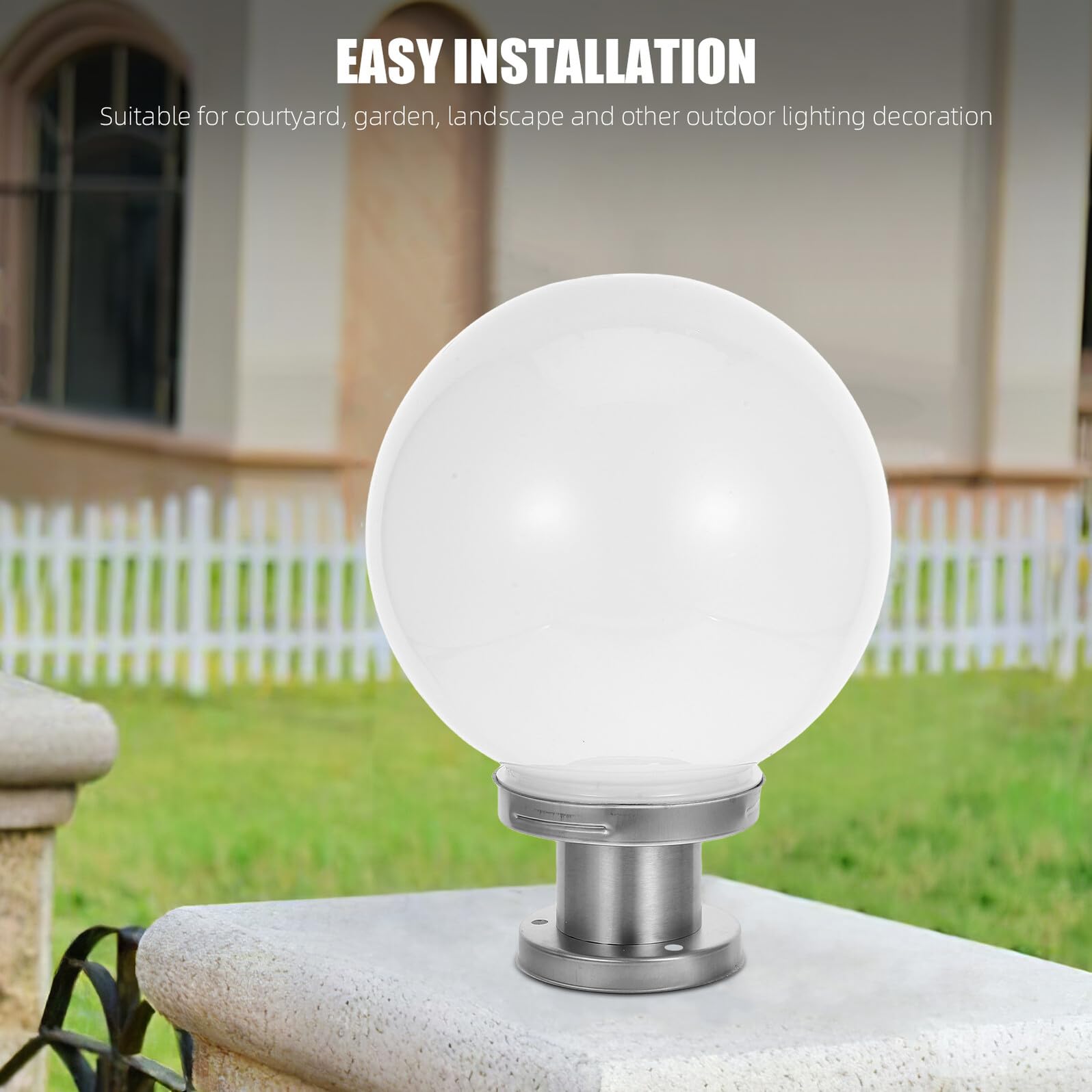 WOONEKY Lampada da Esterno Sfera Luminosa in Acrilico con Base in Acciaio Inossidabile Lampione da Giardino per Recinzioni Patio e Terrazze Installazione Facile Illuminazione Decorativa