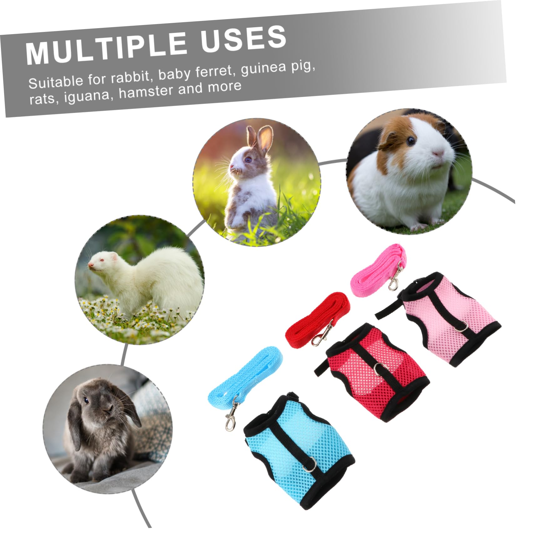 BESPORTBLE 3pezzi e Guinzaglio Per Piccoli Animali Domestici Set Pratico Per Conigli Porcellini e Furetti e Leggera e Resistente Per Passeggiate Quotidiane e Feste