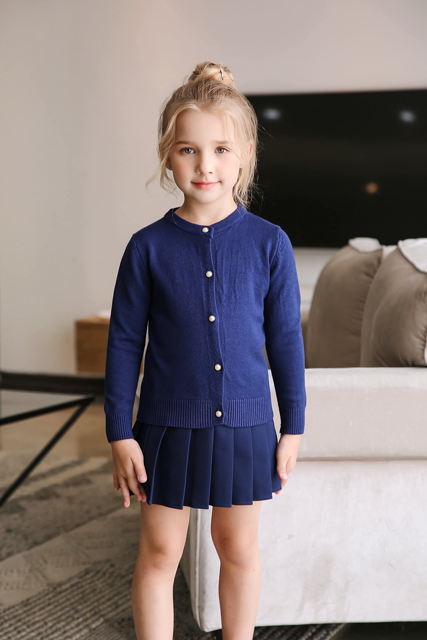SMILING PINKER Fille Cardigan Enfants Chandail Tricot Manches Longues Boutons Nacrés Aotomne Hiver