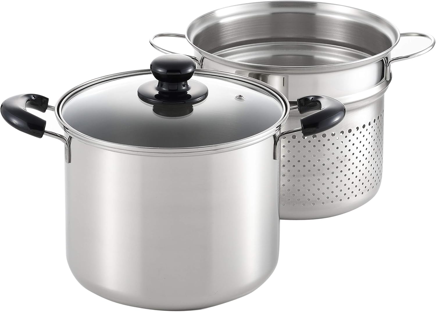 New Yoshikawa Cook Look II Pasta Pot, 8.7 inches (22 cm), Stainless Steel, Triple Layer Steel, IH Compatible, Gift Wrapping Specifications