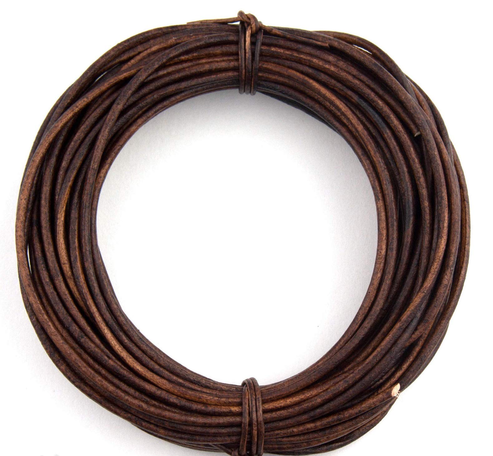 Brown Natural Dye Distressed Round Leather Cord 1.5mm 25 Meters
