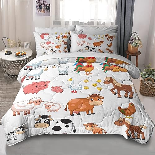ARIGHTEX Juego de ropa de cama de animales de granja (individual)  Juego de edredón y sábanas  Ropa de cama de oveja y vaca cerdo para niños en una