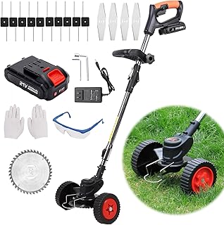 21V Weed Wacker Electric Eater Battery Powered, 3 in 1 Edger Lawn Tool, Brush Cutter String Trimmer for Garden Yard, Cordless Weedeater with Blades and String (Black)