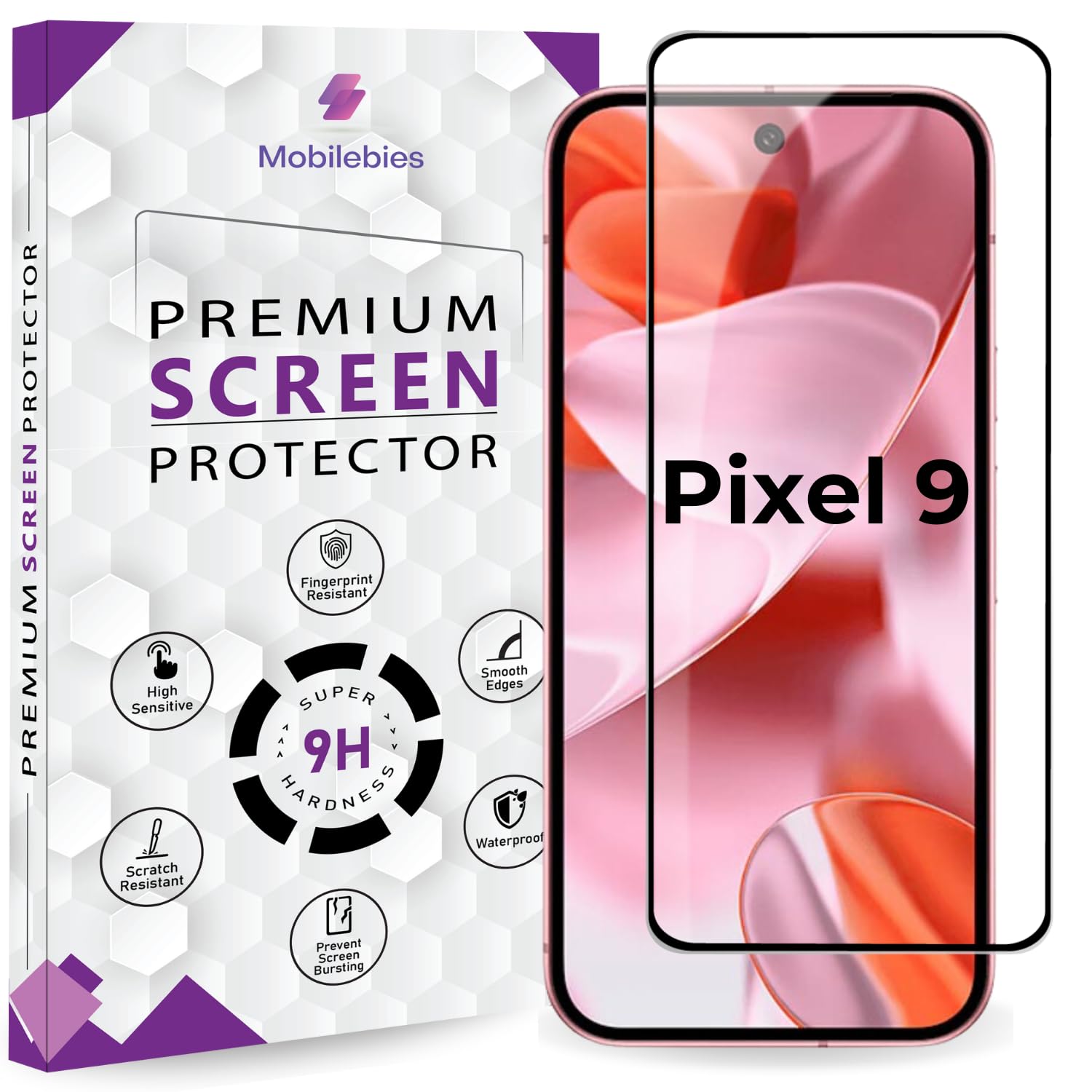 Mobilebies® 9H Premium Black Border Tempered Glass Screen Protector for Google Pixel 9 / Pixel 9 Pro 5G (6.3 Inch, Pack of 1) | Full Screen Coverage (Edge to Edge) Screen Guard (B0DF5DKCC1) Amazon Price History, Amazon Price Tracker