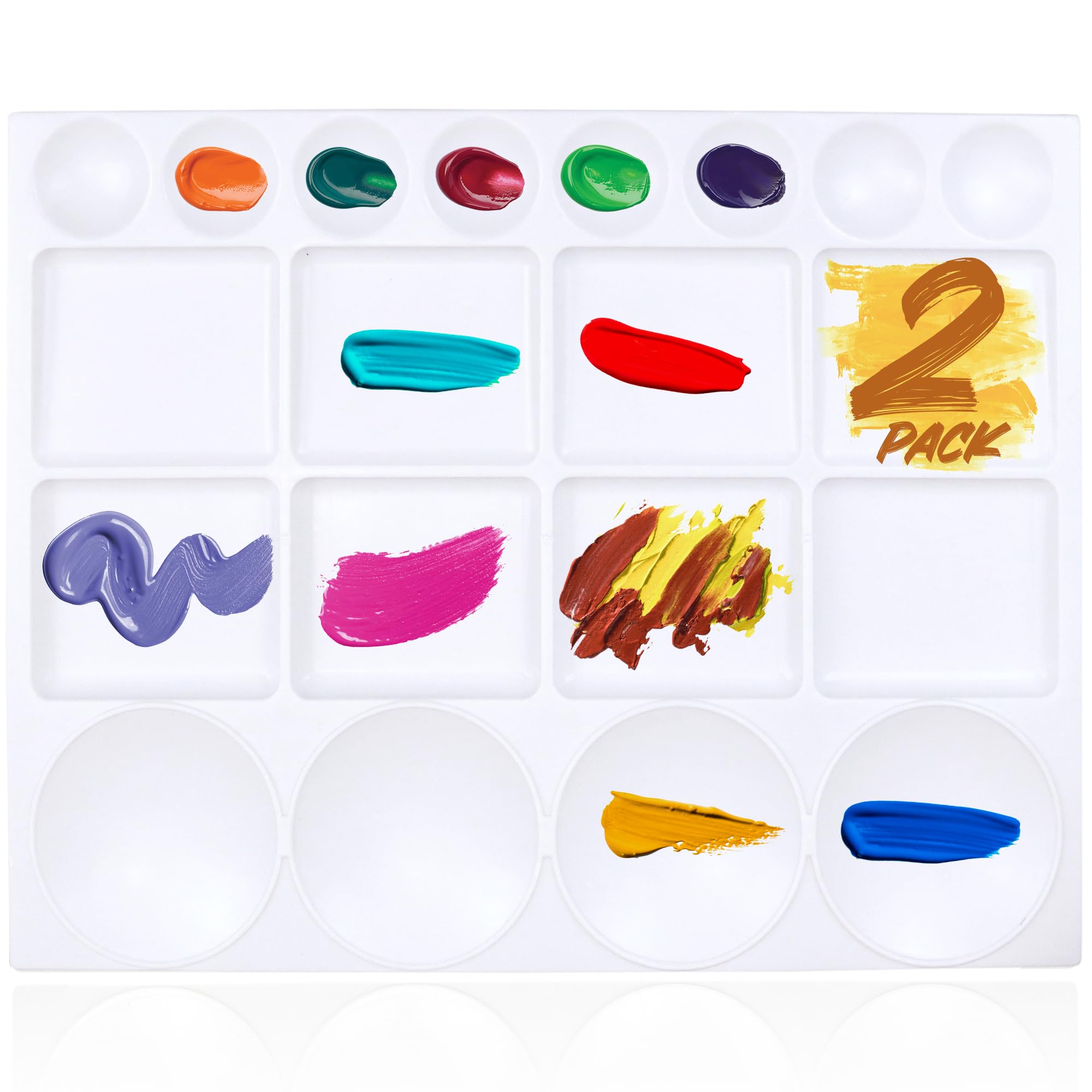 DUGATO Large Paint Palette Trays (2 Pack, 10x13) - 20-Well Plastic Mixing Palettes for Acrylic, Oil, Watercolor & Gouache Paints - Artist Supplies