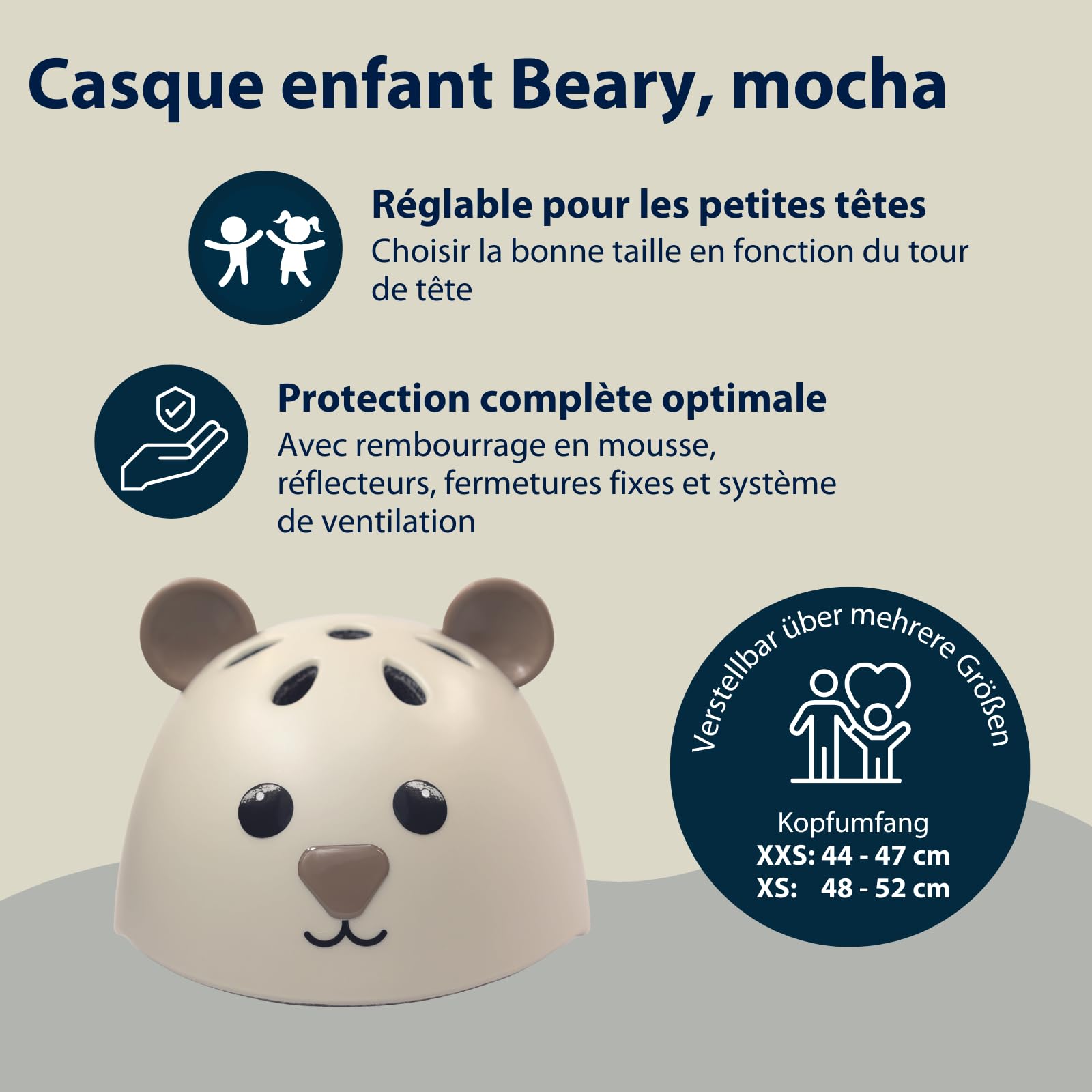 HUDORA Casque Enfants Beary XXS/XS Motif Ours pour Draisienne Trottinette Vélo