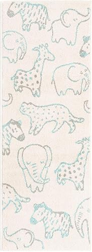 Miniatura 3 de Unique Loom Whimsy Collection - Alfombra de área (2 pies 2 pulgadas x 6 pies 0 pulgadas, marfilazul claro)