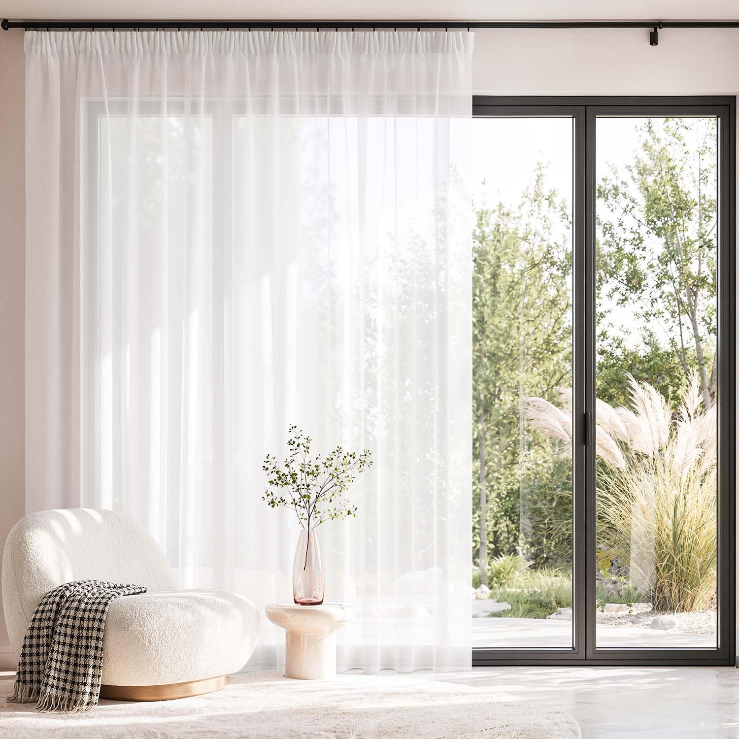 TOPICK Wide White Net Curtains, Pencil Pleat Voile Sheer 1 PCS, W120 xL84
