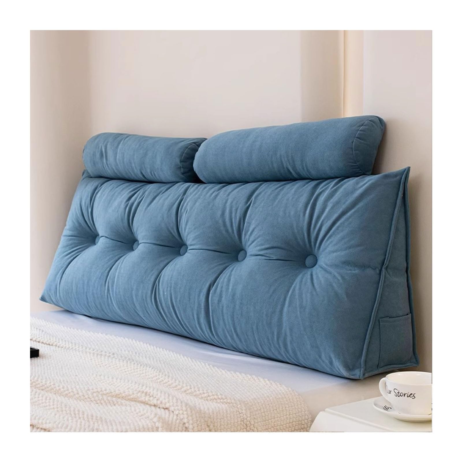 Almohada triangular para cabecera, cojín largo de lectura para cama, soporte lumbar y cuello, cómoda almohada de posicionamiento del respaldo (azul 180x)