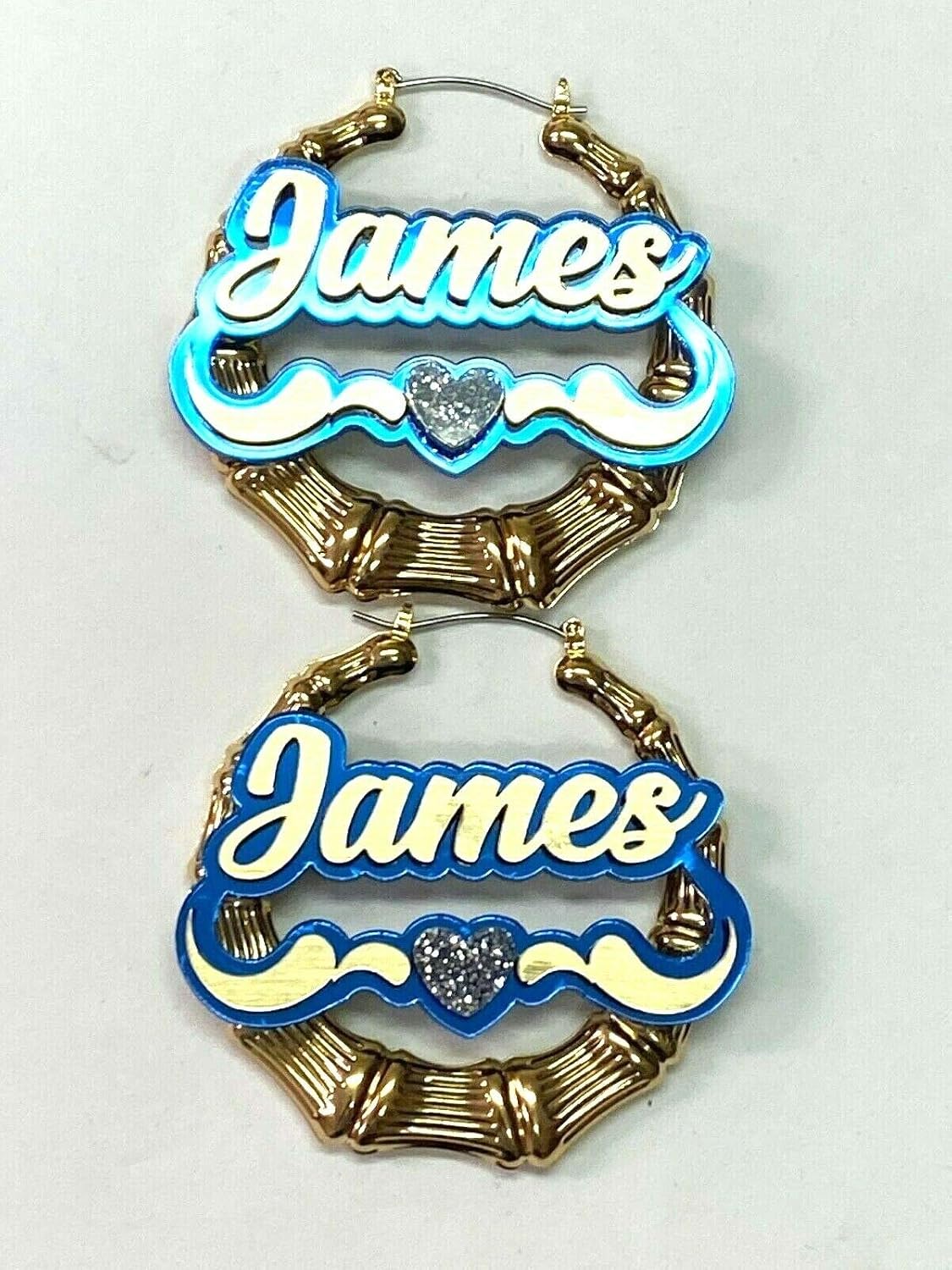 Bamboo Earrings Hoop Name Plate Personalized Custom Gold 1.5, 2.5, 3.5" Small Medium Large Size, Color Choice Laser Cut Made To Order - Any Name Gold Script Cursive Letters Stunning, Quality, Attractive