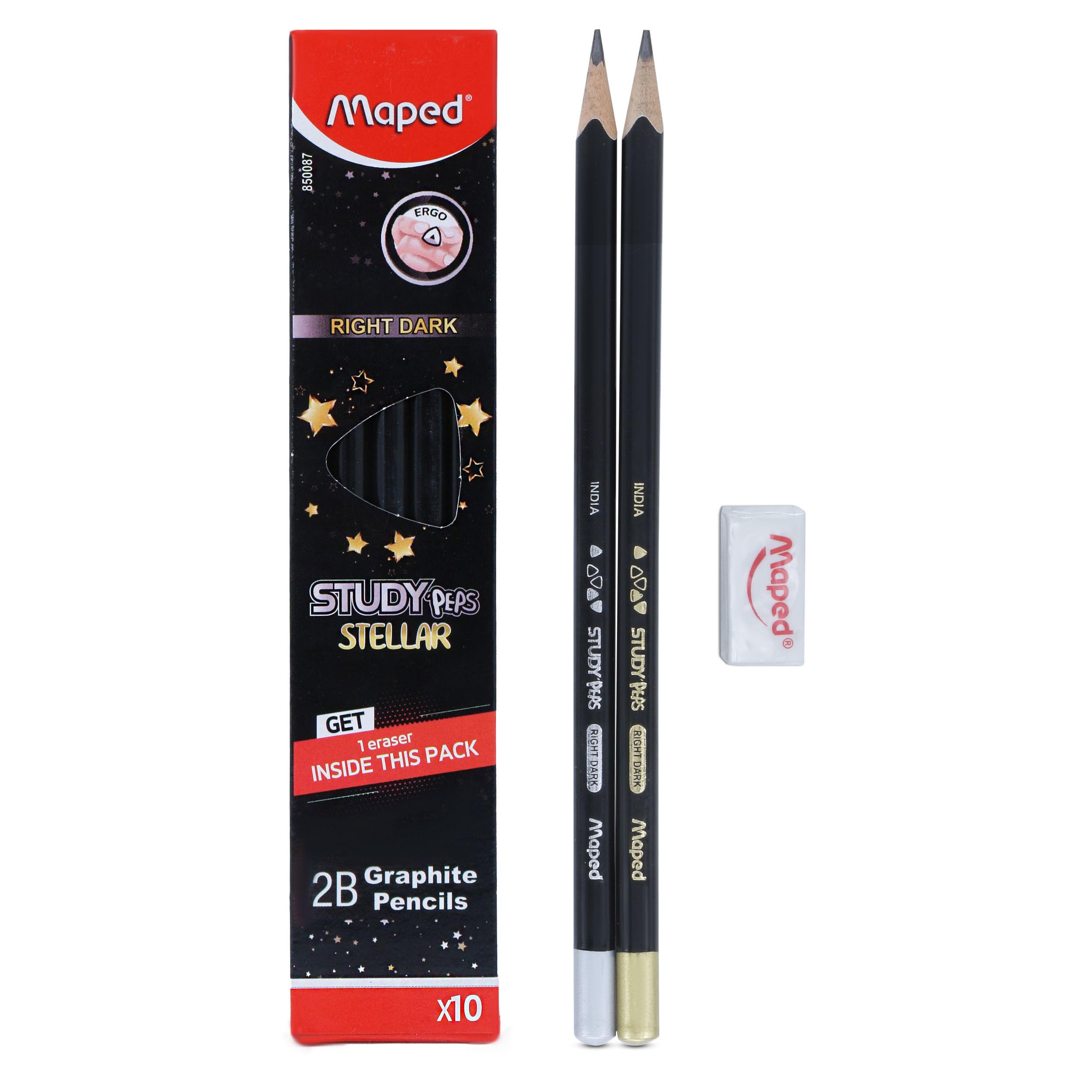 Maped Study Peps Stellar Pencil Set With Eraser|Set Of 10|Case With An Eraser|Black
