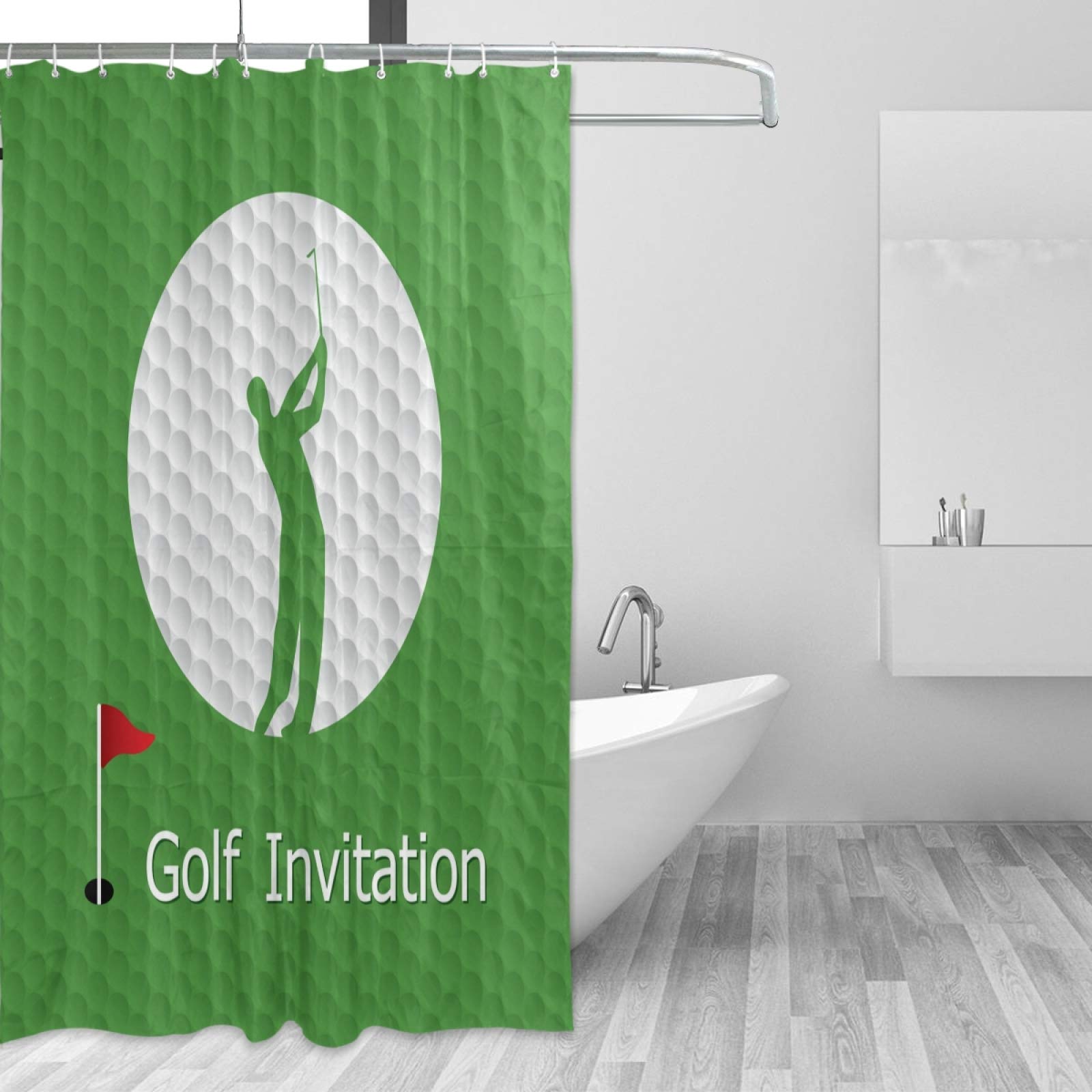 Homewish Golf-Duschvorhang – Wasserdicht, 183x213 Cm, Mit 12 Haken, Digital Bedruckt, 100% Polyester