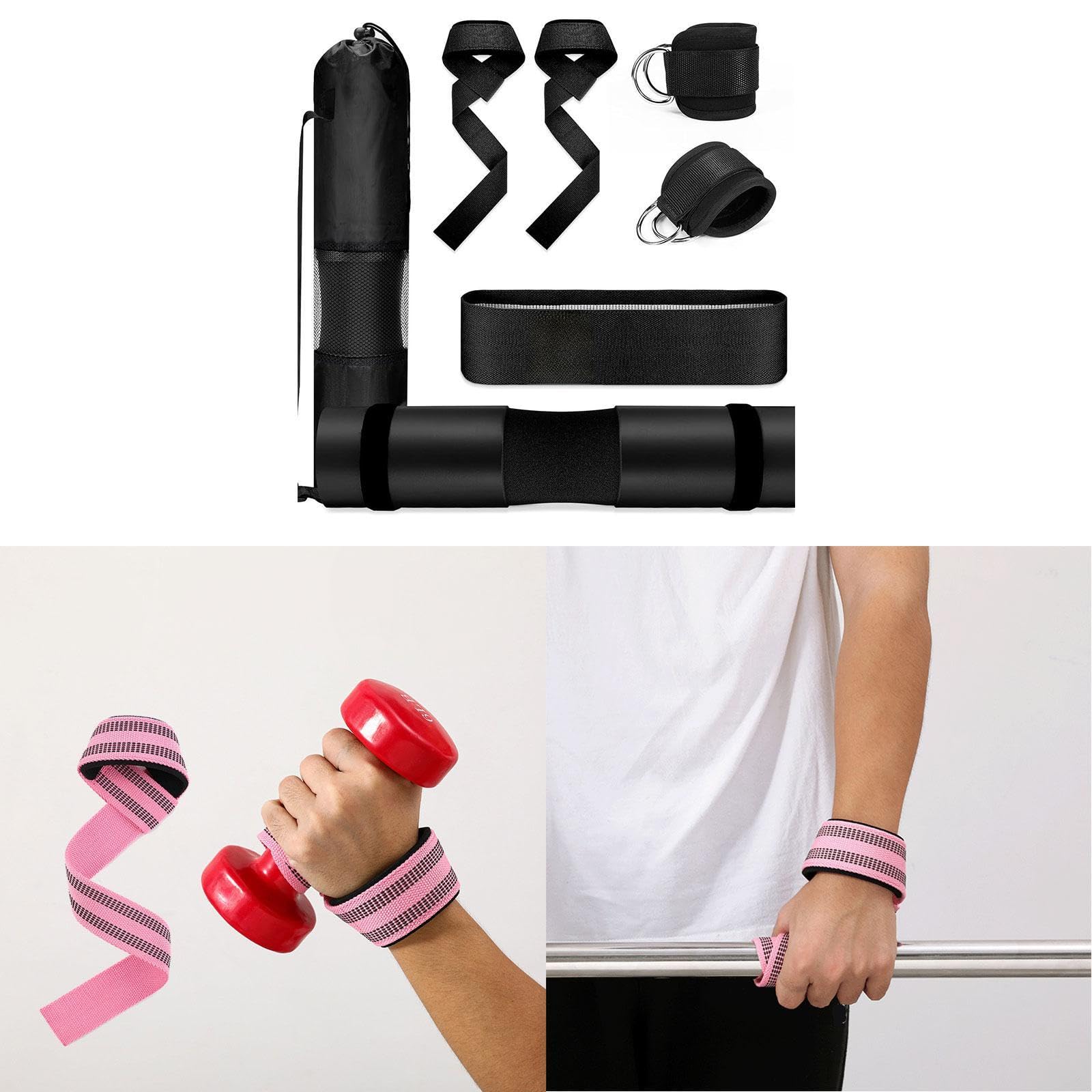 Langhantelpolster Set für Kniebeugen, Schulter & Nackenschutz mit Widerstandsband, Stangenkissen für Hip Thrust, Gewichtheben, Fitness