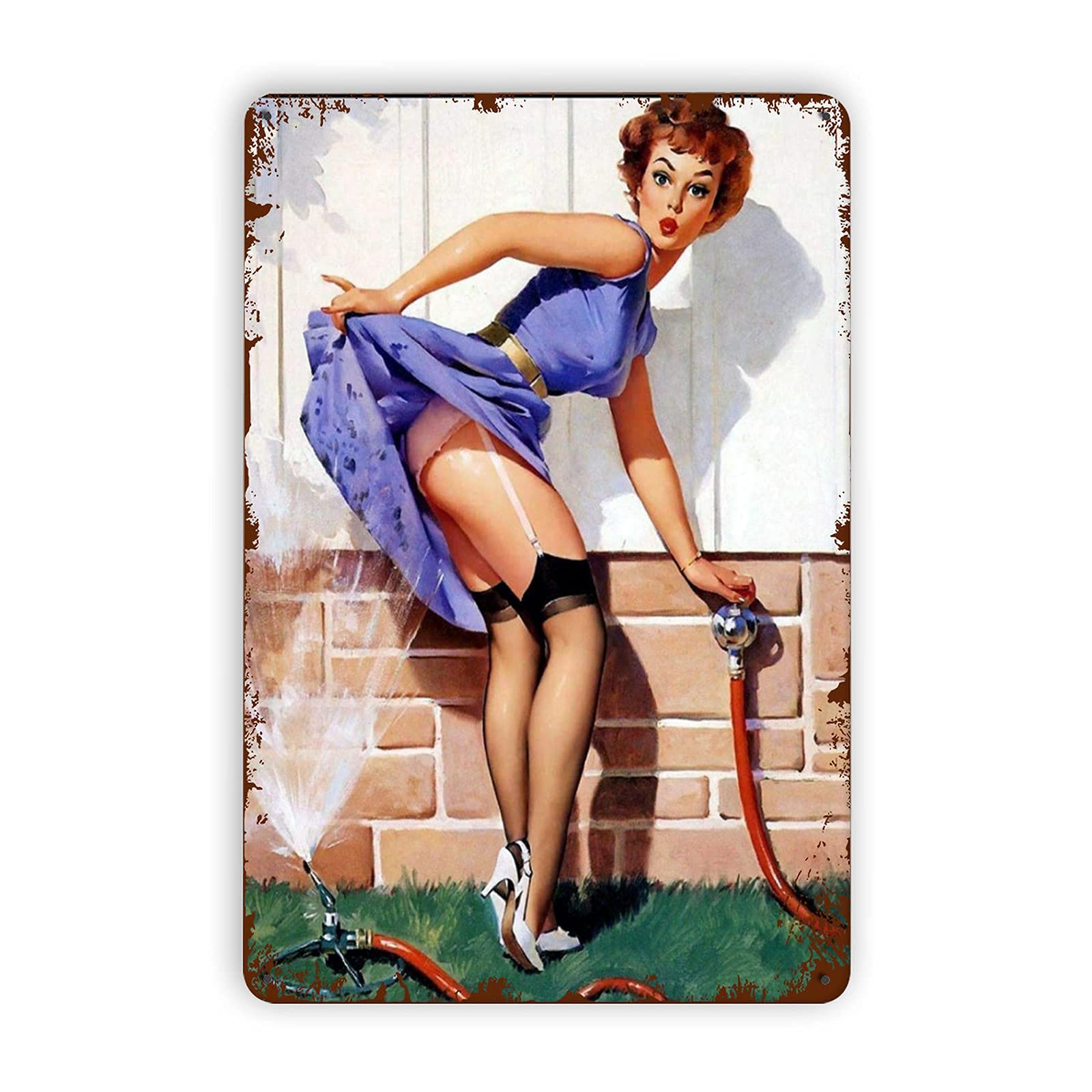 Lady Luck Pinup Girls' Sign-Vintage Metal Tin Sign Warning Sign Gift Garden Yard Sign Festival Decoration Family Farm Garage Art Wall Sign 12x16inch
