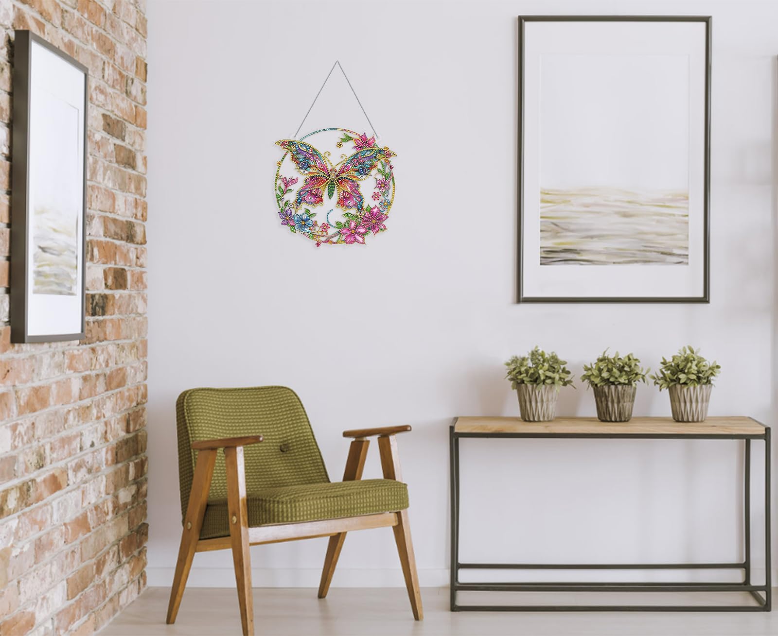 VeteUr RDCREW DIY Butterfly Diamond Art Wreath Kits - Special Shaped Rhinestone Diamond Painting Suncatcher Hanging Ornament Window Pendants Gift for Home Garden Wall Indoor Outdoor Decor, Small