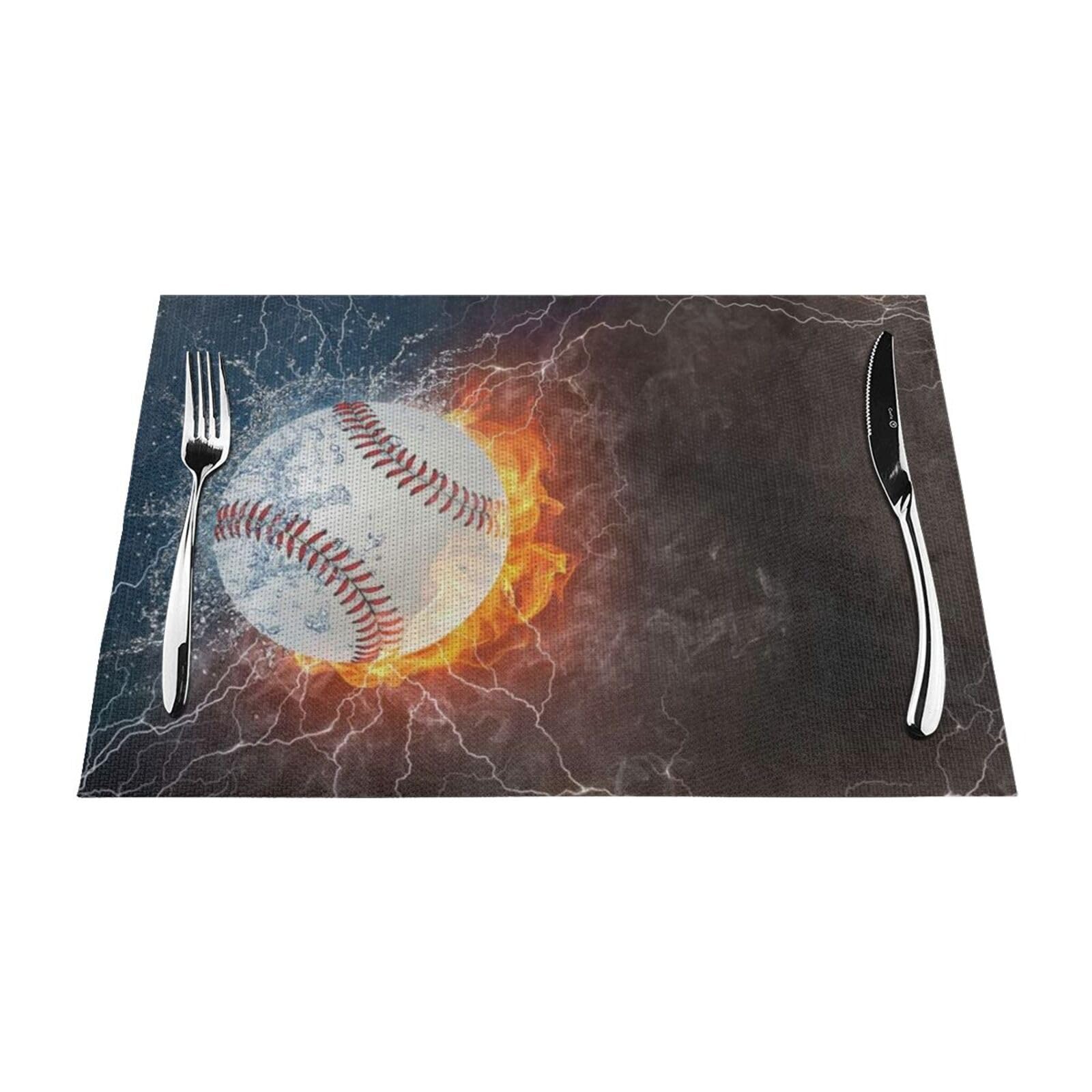 PVC Placemat Set of 4 PCS, 45x30 CM, baseball Printed Non-Slip Heat Resistant Place Mats for Kitchen Dining Table Indoor Outdoor