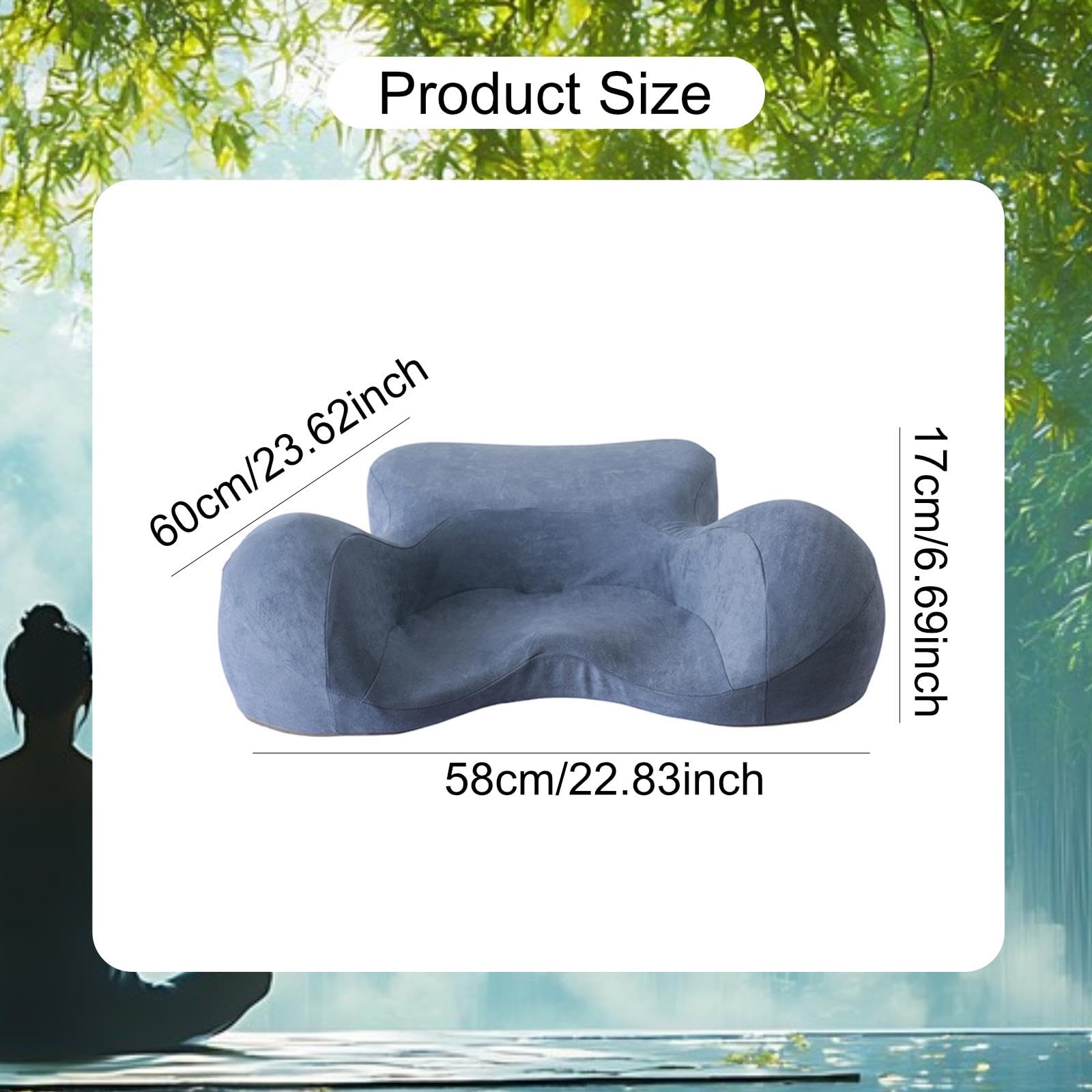 Cojín de Meditación Ergonómico Amplio con Relleno de Espuma Viscoelástica Funda Lavable y Base Antideslizante Adecuado para Sala de Estar Cuarto de, Azul, Individual