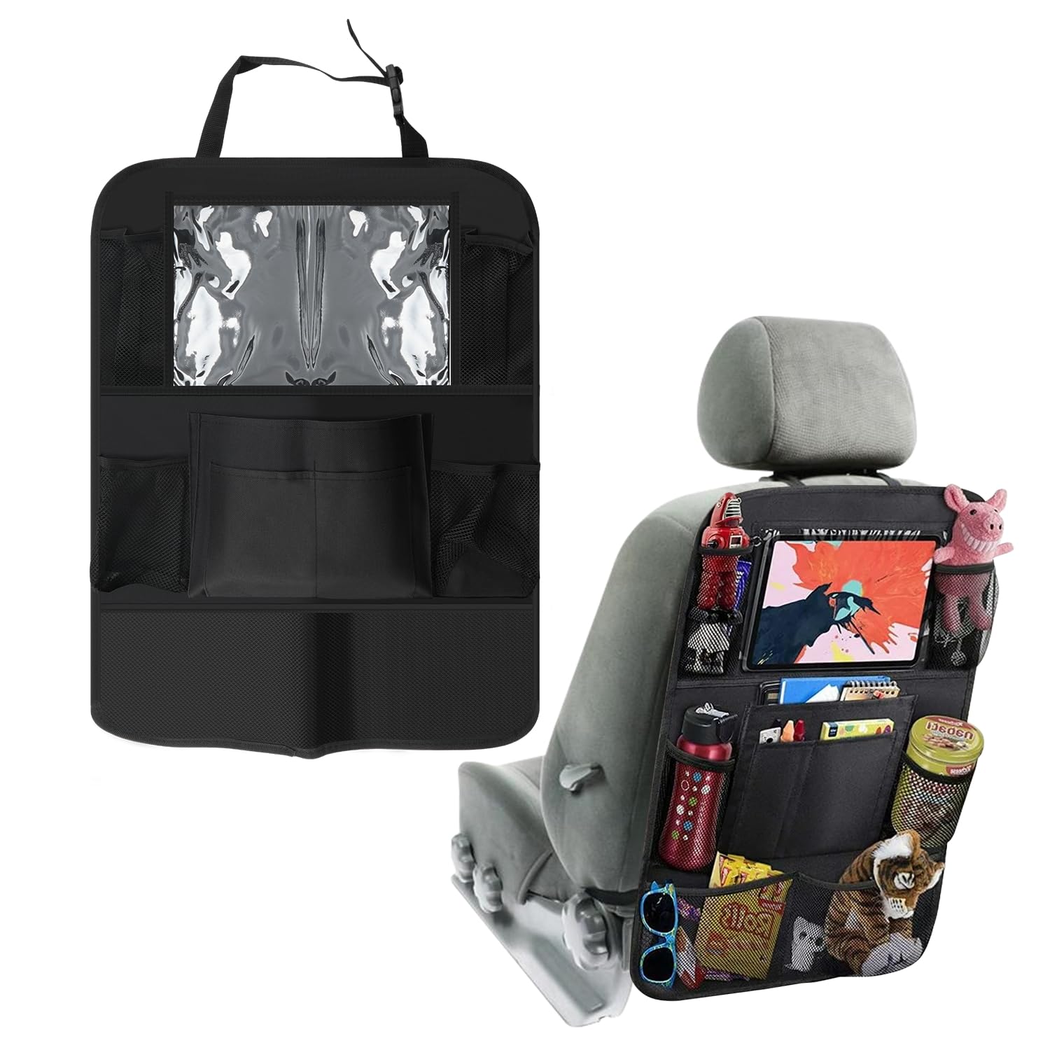 Car Seat Back Seat Organiser, 2 Pack Kick Mats, Back Seat Protector With Touch Screen Tablet - View #2