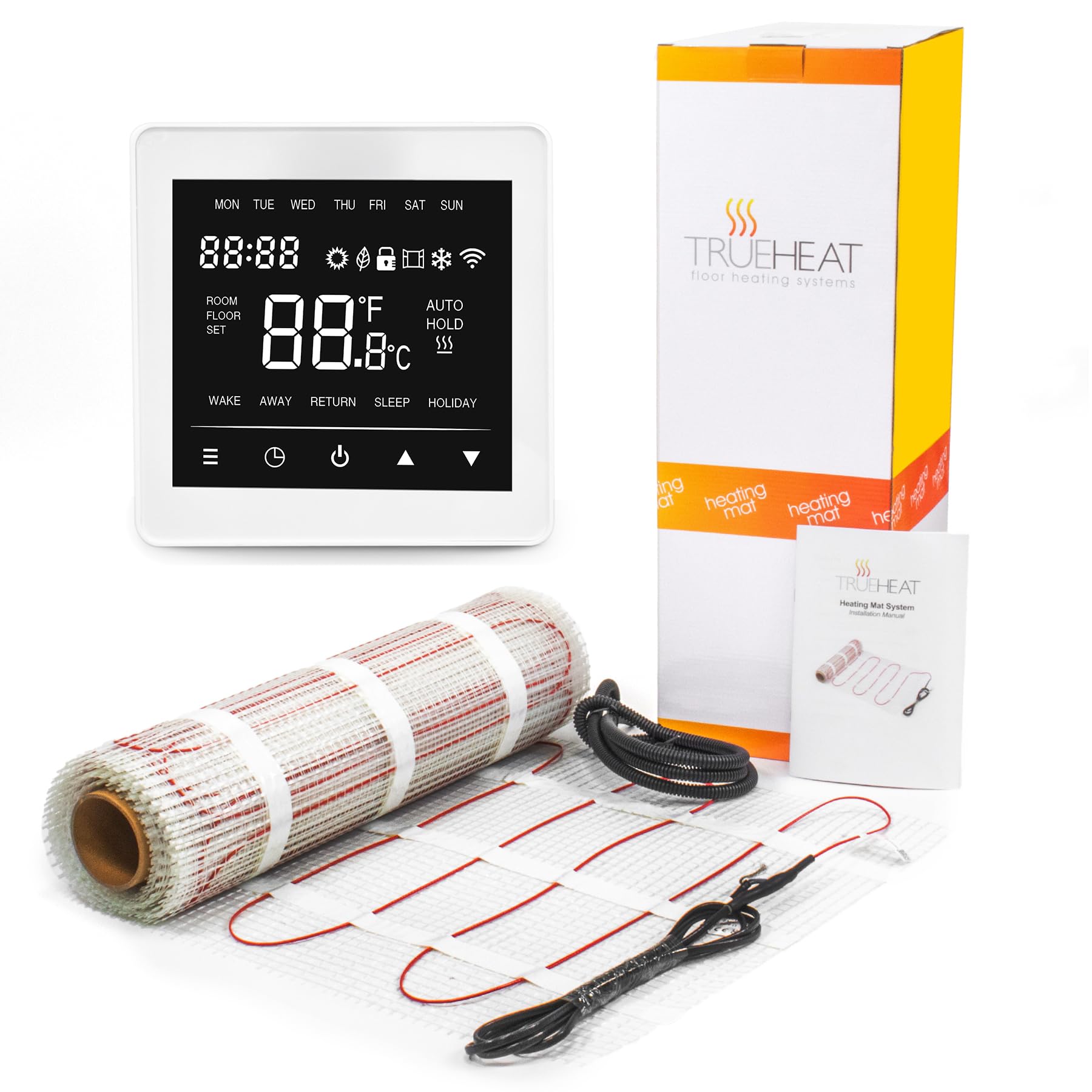 Trueheat White Wifi Thermostat Electric Underfloor Heating Mat Kit For Tile Or Stone Floors 200W/M2-15M2 With