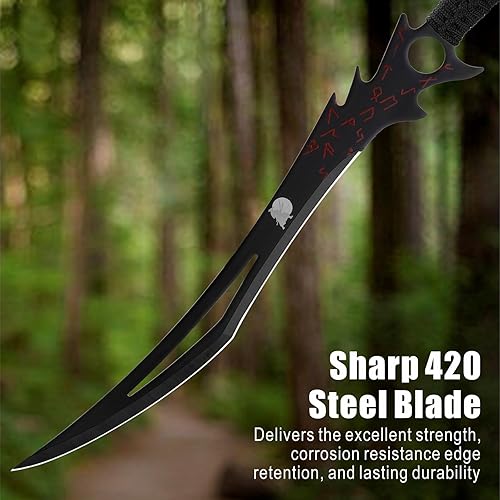 Miniatura 2 de REAT Ninja Sword with Sheath, 26" Fantasy Full Tang Desgin,440 Stainless Steel Blade with Black Coating,Non-silp Cord-Wrapped Handle,Real Swrods for