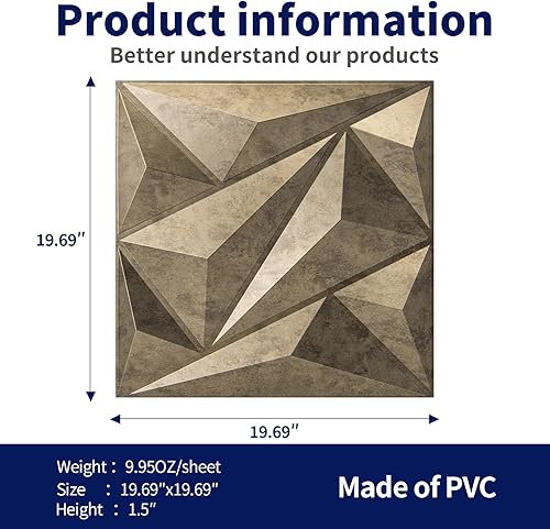 Miniatura 2 de Art3dwallpanels Panel de pared de PVC 3D diamante para decoración de pared interior, panel de PVC para decoración de pared, paneles de pared con
