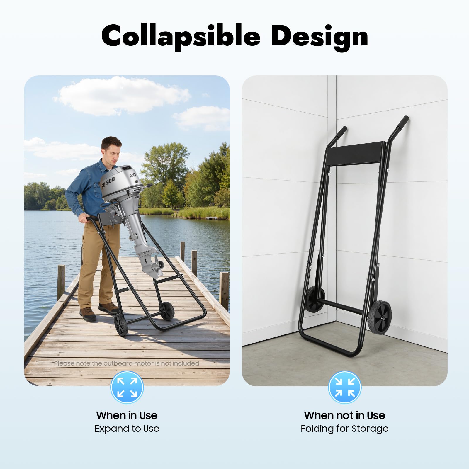 Carro de Transporte Plegable para Motor Fueraborda - 70 kg de Capacidad, Soporte para Motor, Remolque de Barco con Rueda Sólida