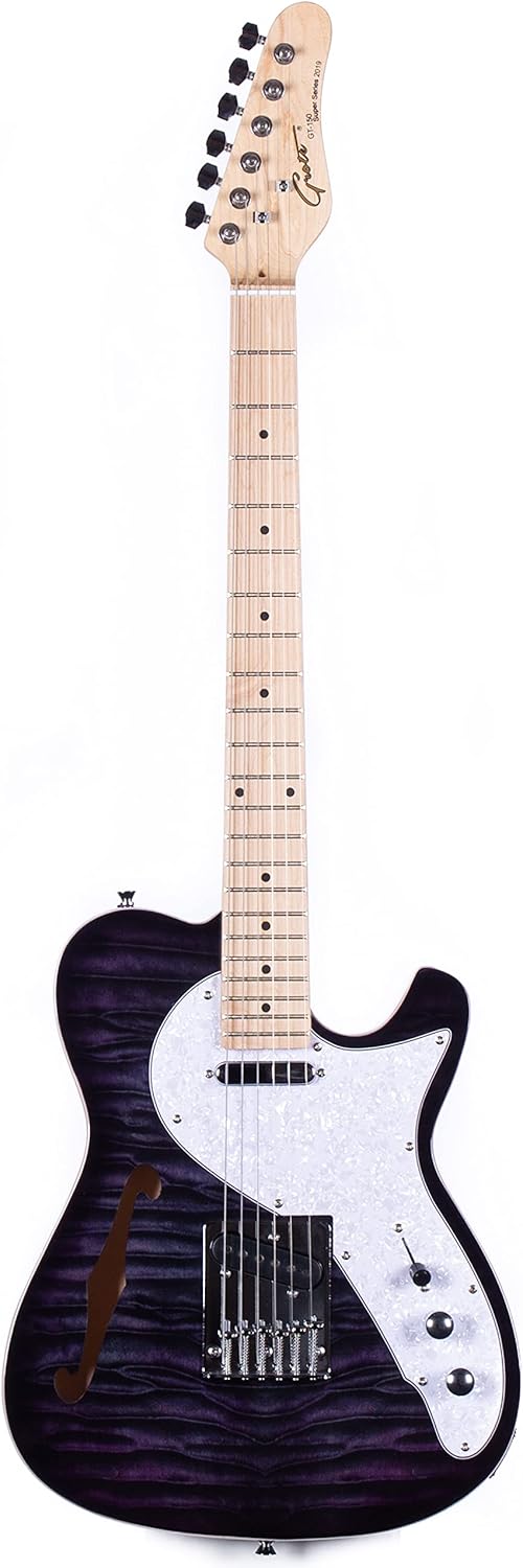 Grote Electric Guitar Semi-Hollow Body Single F-Hole Printed Tele Style Guitar Full-Size Basswood with Canadian Maple neck Chrome Hardware(Purple)
