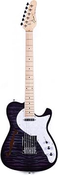 Grote Electric Guitar Semi-Hollow Body Single F-Hole Tele Style Guitar Basswood with Canadian Maple Neck Chrome Hardware Purple
