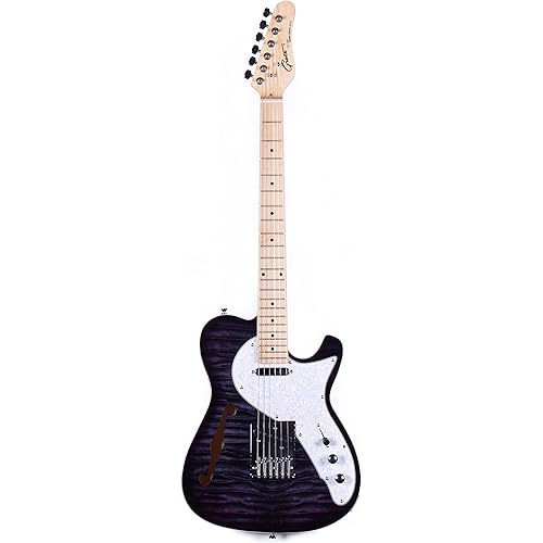 Grote Electric Guitar Semi-Hollow Body Single F-Hole Printed Tele Style Guitar Full-Size Basswood with Canadian Maple neck Chrome Hardware(Purple)