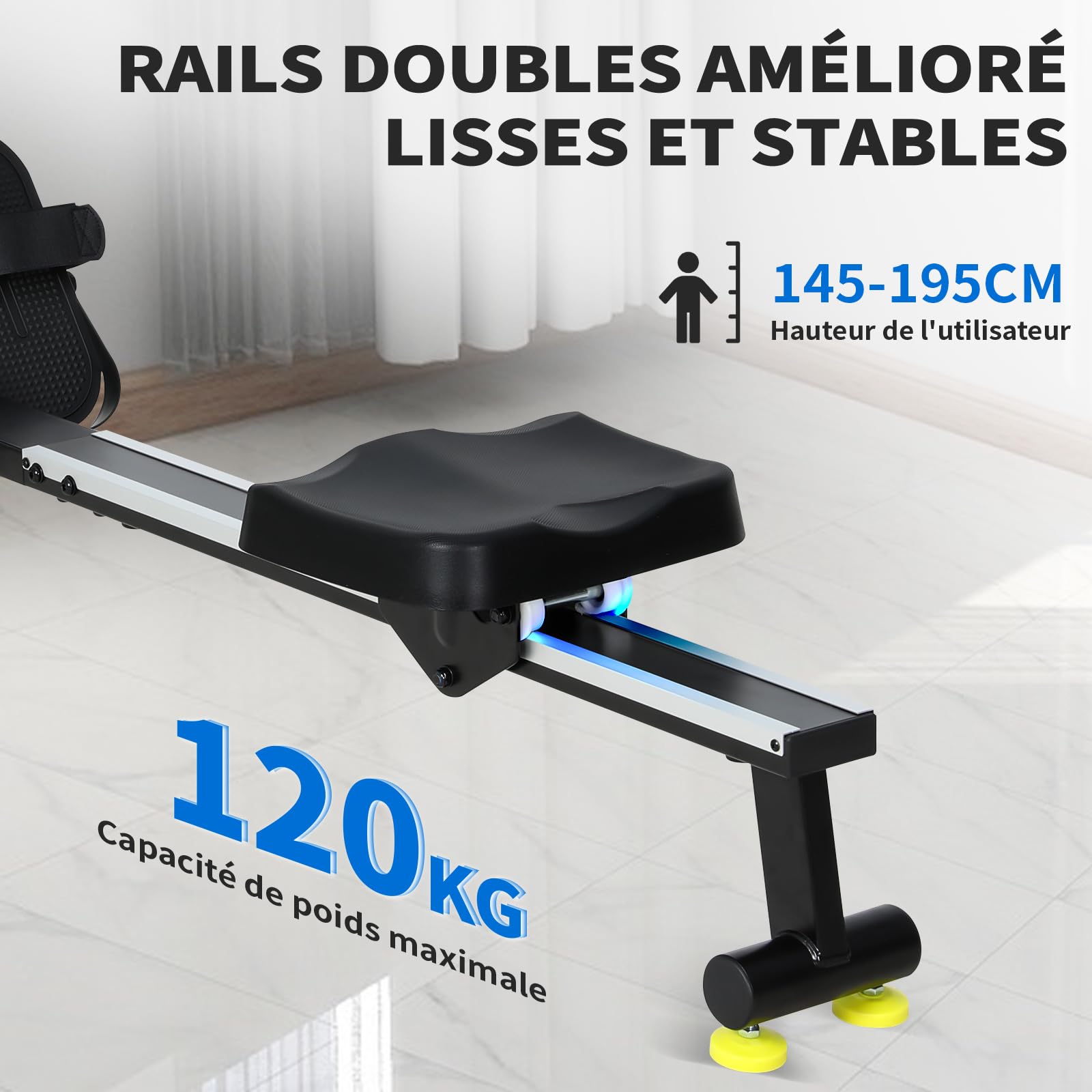Rameur d'Appartement à 16 Niveaux de Résistance Magnétique, Rameurs Silencieux Glissière Lisse, Rameurs Appartement Magnétique Ecran LCD, Rameur Musculation Fitness, Rowing Machine Bureau