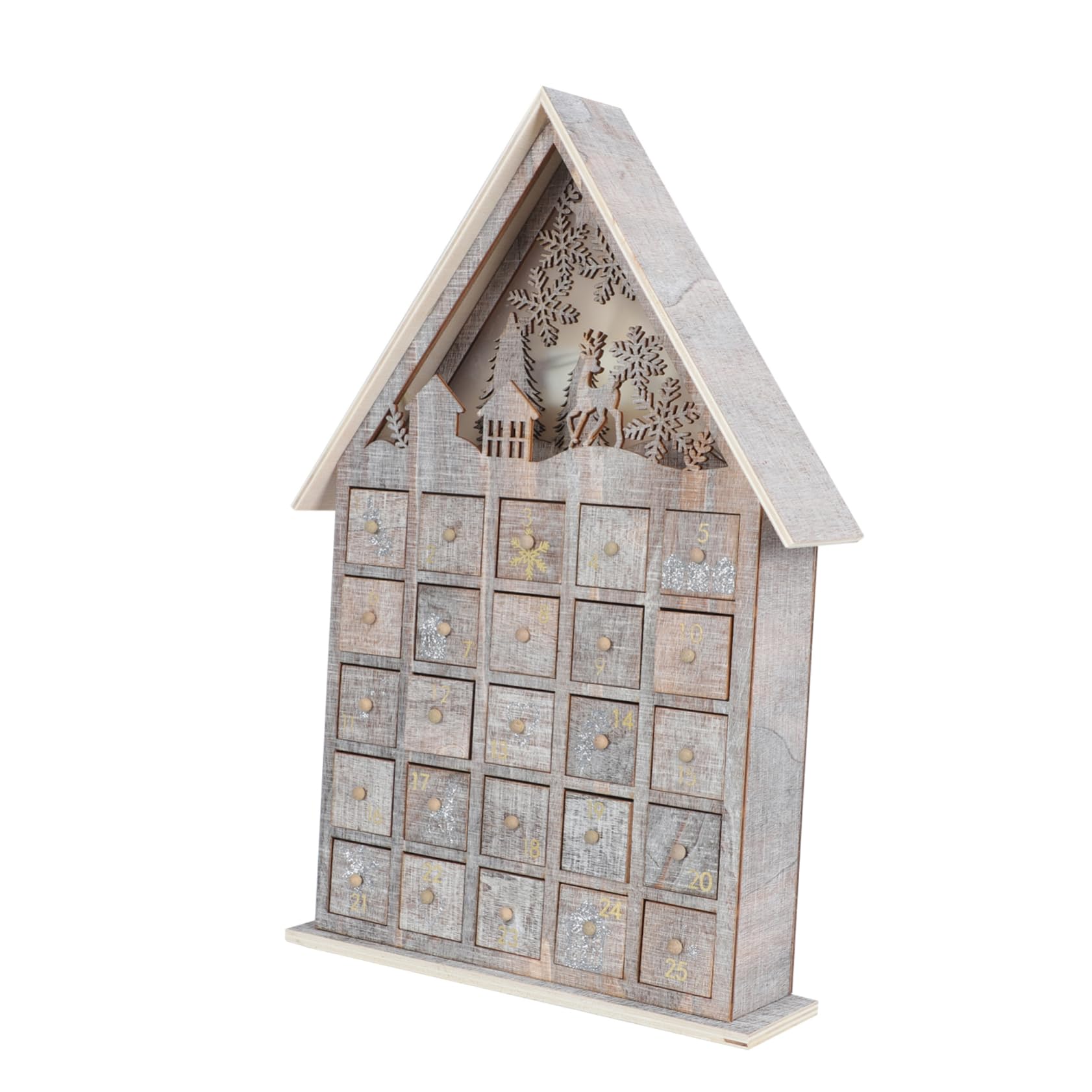 Calendario de Adviento Navideño con Luz de Madera Y Cajón Decoración Luminosa para Escritorio para Niños Y Niñas