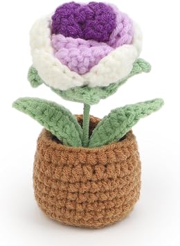 yodo Handmade Crochet Rose in Pot, Amigurumi Yarn Flower Gift