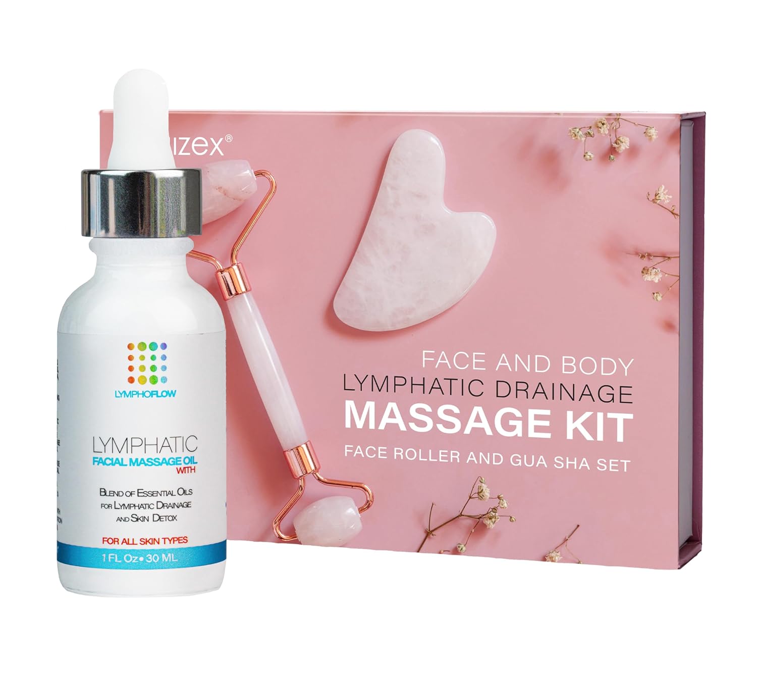 Bruizex Facial Lymphatic Drainage Oil & Gua Sha Facial Massager Set