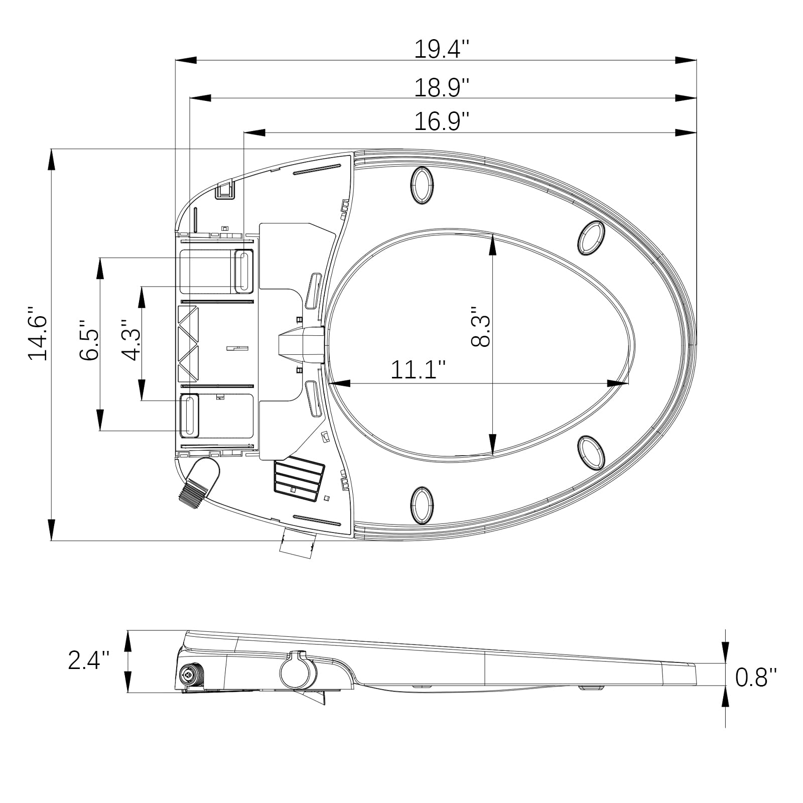 Garvee Asiento De Inodoro Con Bidet De Doble Boquilla, Tapa De WC Alargada De 48 cm En Polipropileno Blanco Con Cierre Suave y Presión De Agua Ajustable, Limpieza Higiénica No Eléctrica, Blanco, 48cm
