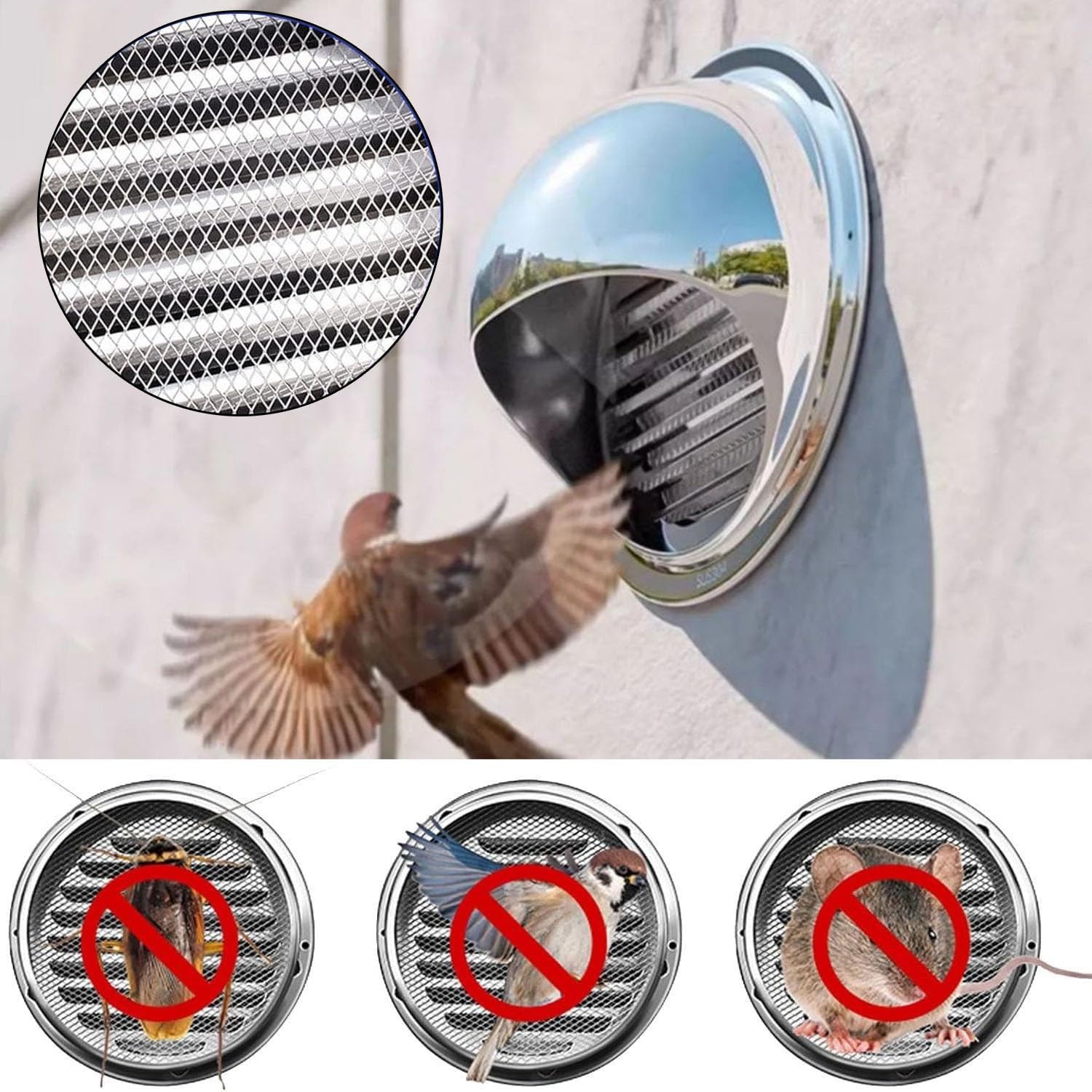 Grille d'Aération en Acier Inoxydable Grille De Ventilation Ronde 80/100/120/180mm pour Hottes d'Aspiration, Ventilations et Conduits d'Échappement(250mm)