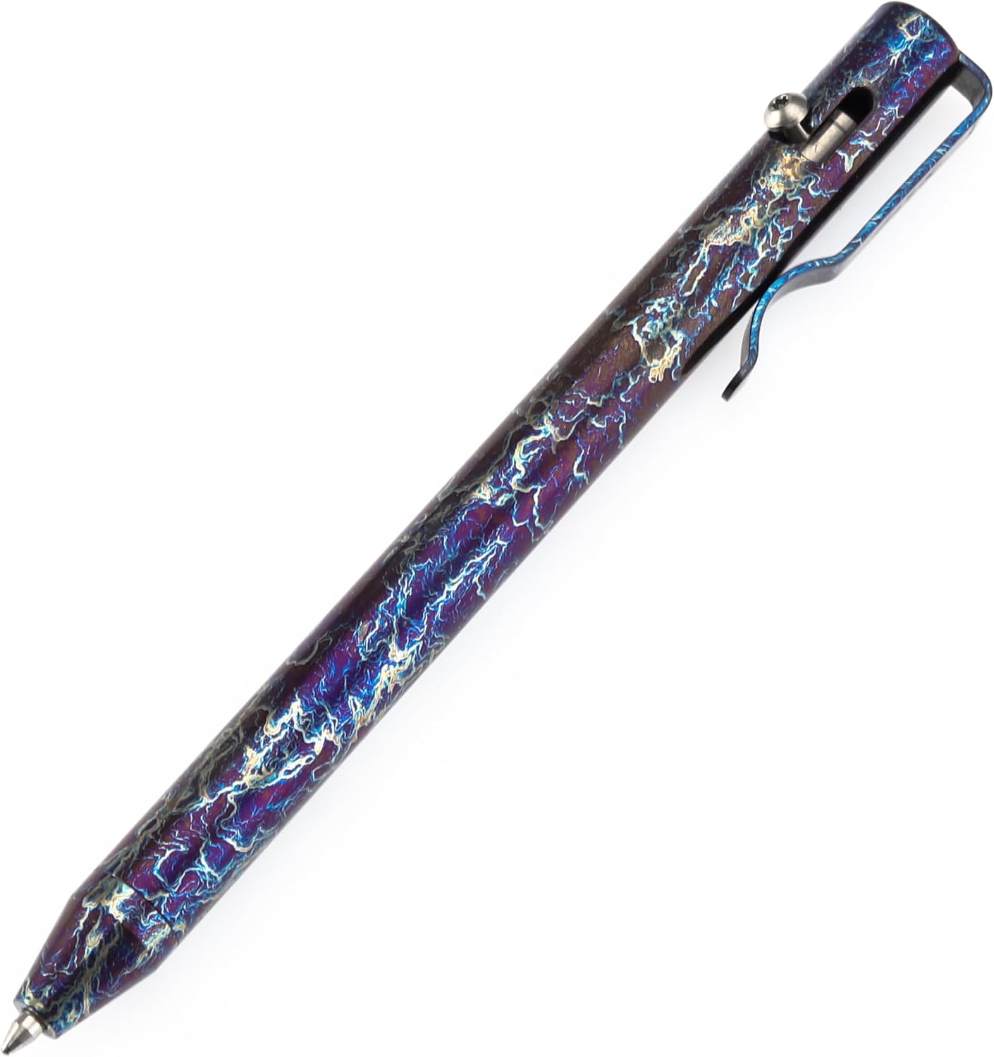 KANSEPT Scavenger Bolt Action Tactical Pen, Blue Anodized Titanium with Jackpot Vibes Pattern Body and Pocket Clip for EDC Business Emergency Writing Collection Ballpoint Pens in Gift Box G013P3