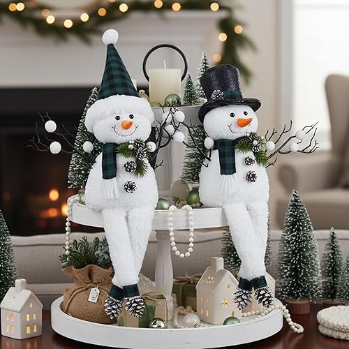 Miniatura 4 de Paquete de 2 decoraciones navideñas verdes y blancas, decoraciones de muñeco de nieve de Navidad iluminadas de 18 pulgadas, regalo navideño de