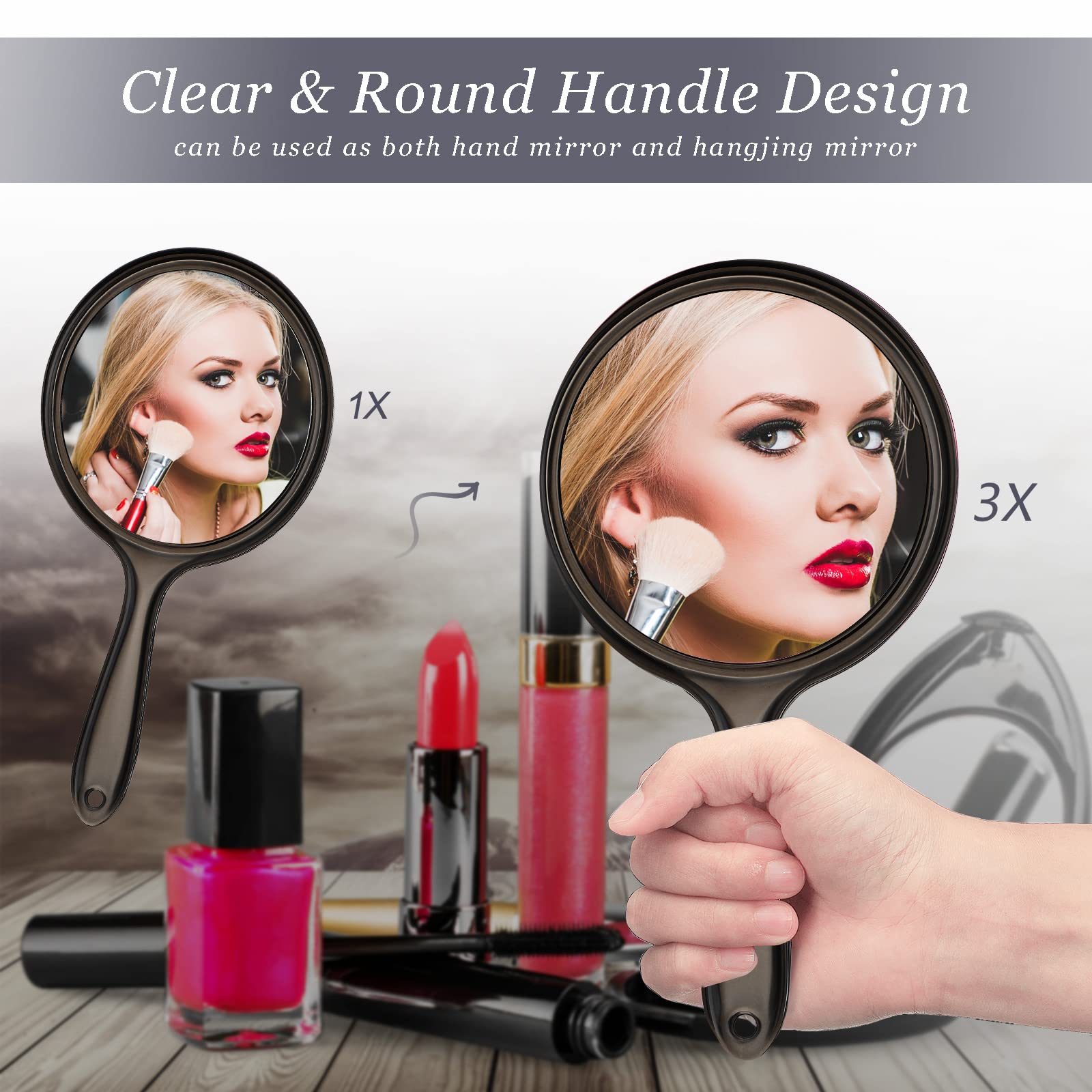 Jetec Specchio a Mano per Trucco Specchietto d’ingrandimento a Doppia Faccia Specchio Ingranditore 1X/3X con Manico Specchio Multiuso Rotondo Mirror da Bagno per Donna Parrucchiere (Nero)