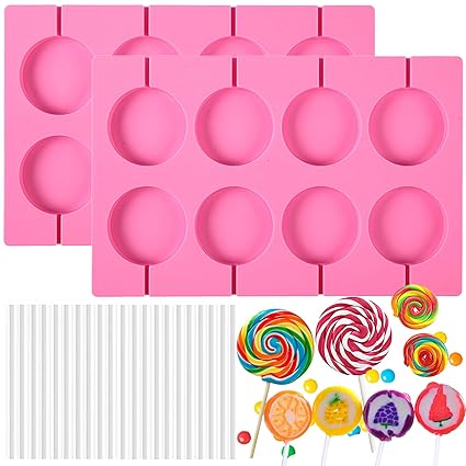 DuoZeng Silicone Lollipop Molds,2�8-Capacity Round Chocolate Hard Candy Mold,Sucker Molds Lollypop Sucker Sticks Ice Molds for Hard Candy,Lollipop,Chocolate