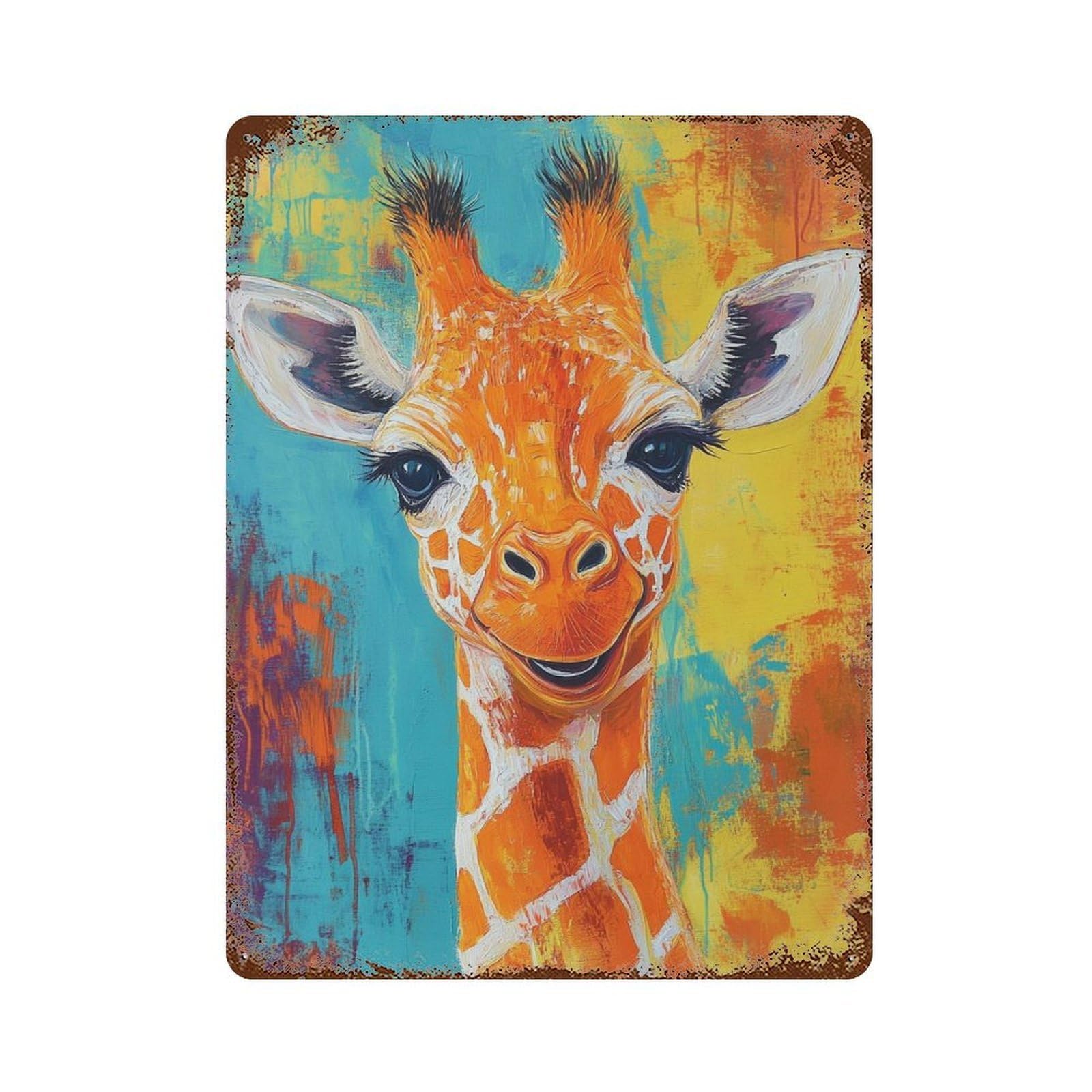 Colorful Giraffe Art Print Distressed Metal Wall Sign 15.7"x11.8", for Garage, Bar And Workshop Decor, Decorative Metal Wall Art