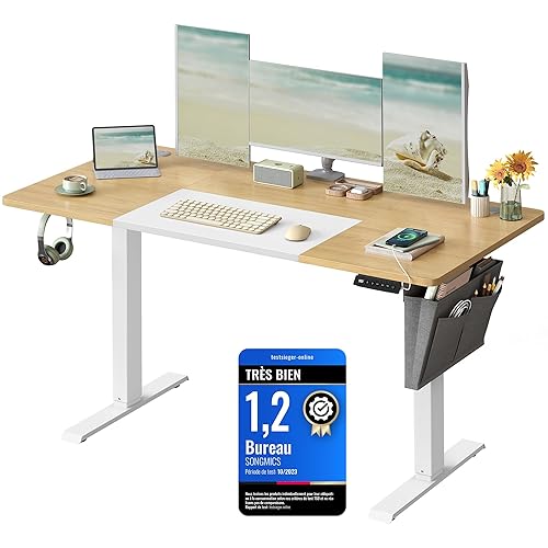 SONGMICS Bureau Électrique Réglable en Hauteur, 140 x 60 cm,
