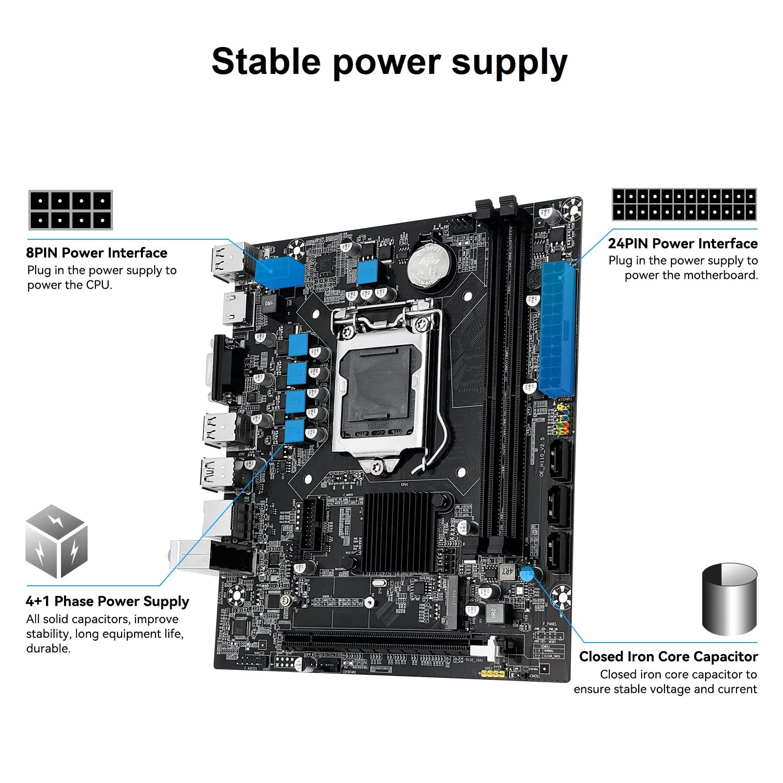 SHANGZHAOYUAN - Placa base LGA 1151 H110 Gaming para Intel 6-9th Gen Core i3/i5, Pentium, Celeron Series, DDR4, PCIe 3.0/2.0, NVME/NGFF M.2, SATA 6 Gbps, VAG, compatible con HDMI